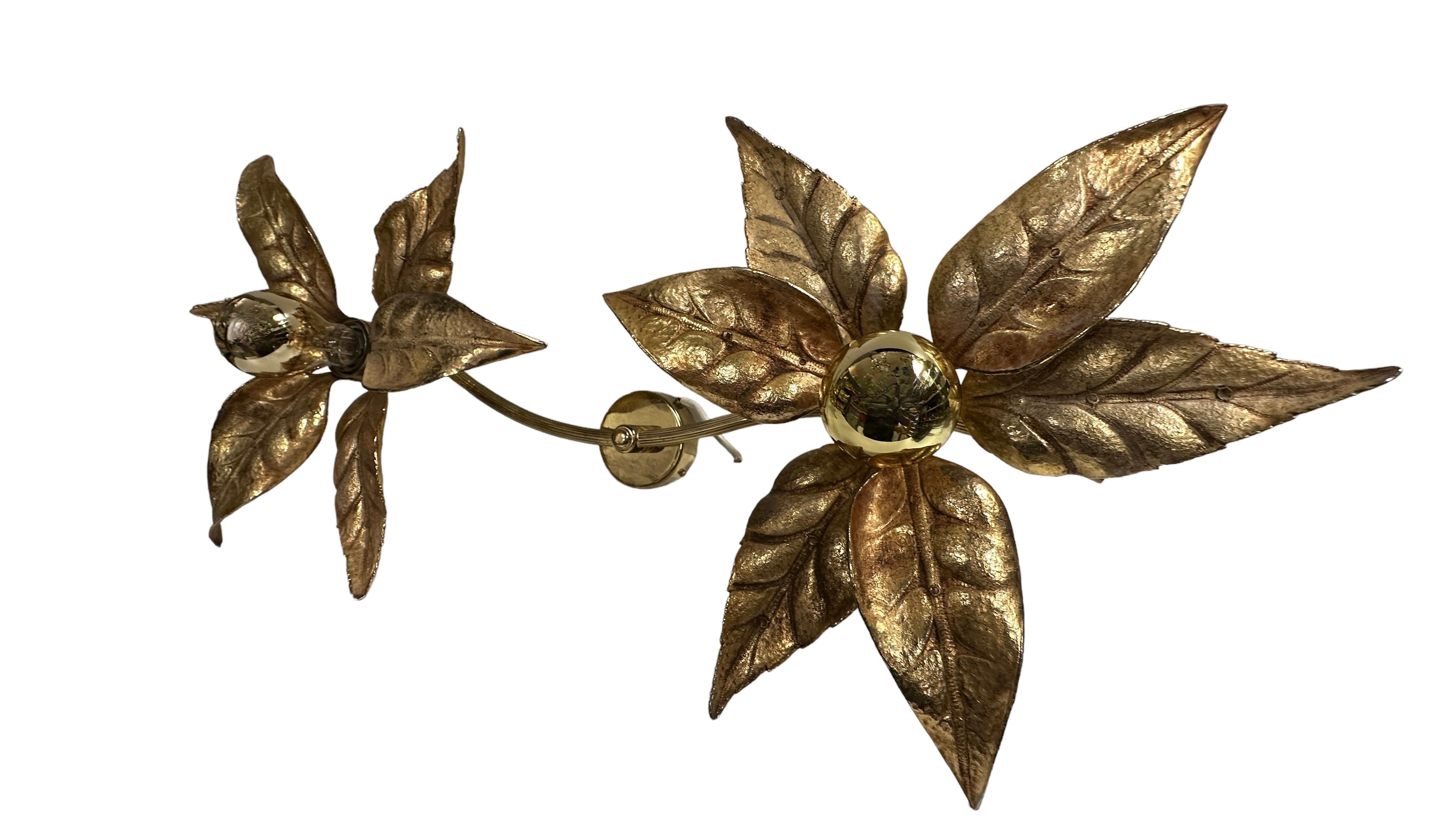 Brass Willy Daro Two-Flower Wall Light, Massive Lighting, 1970s For Sale
