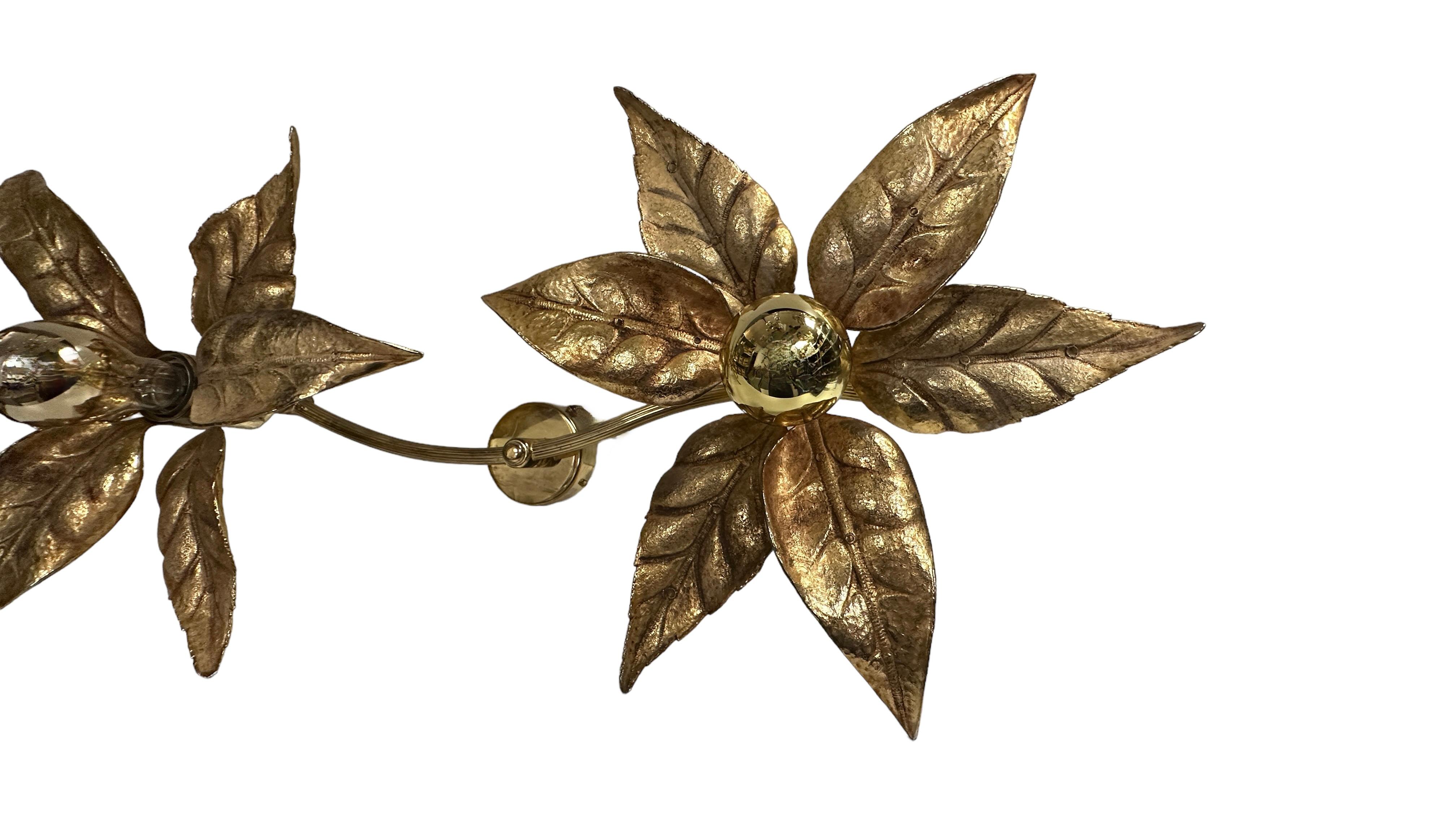 Willy Daro Two-Flower Wall Light, Massive Lighting, 1970s For Sale 1