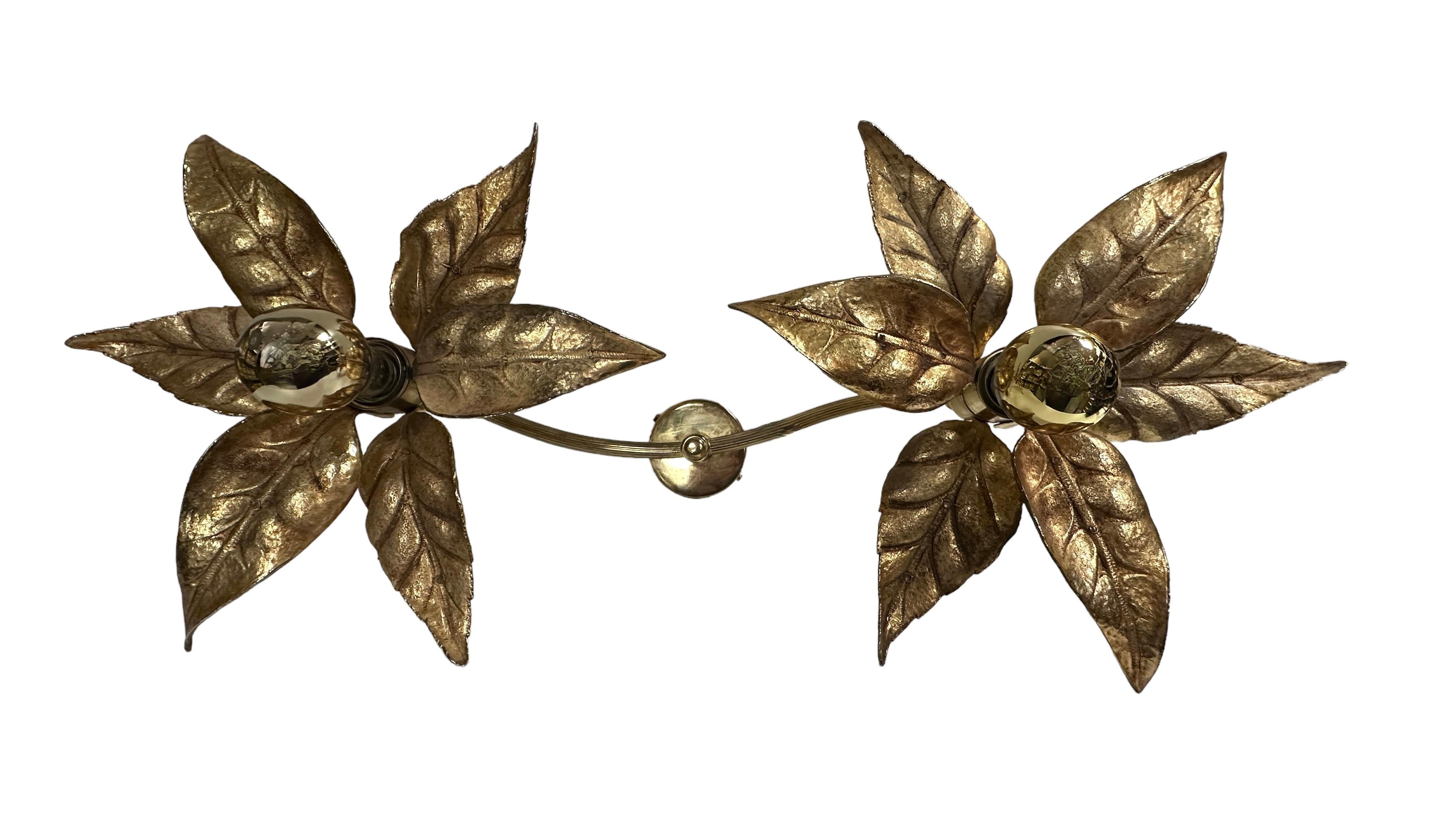 Willy Daro Two-Flower Wall Light, Massive Lighting, 1970s For Sale 2