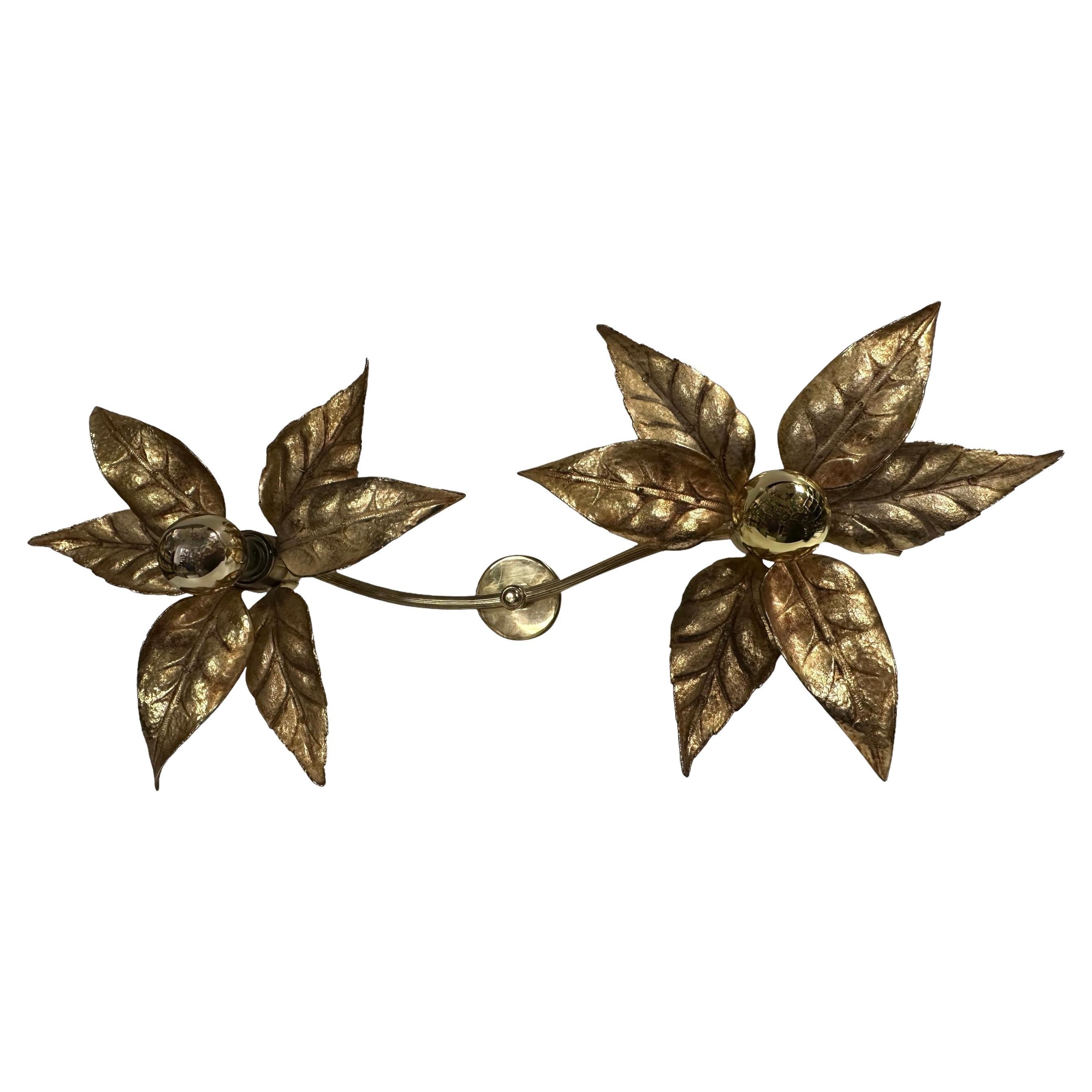 Willy Daro Two-Flower Wall Light, Massive Lighting, 1970s For Sale