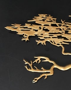 Willy Daro, Unusual Gild Brass Banzai Tree Wall Sculpture, circa 1970