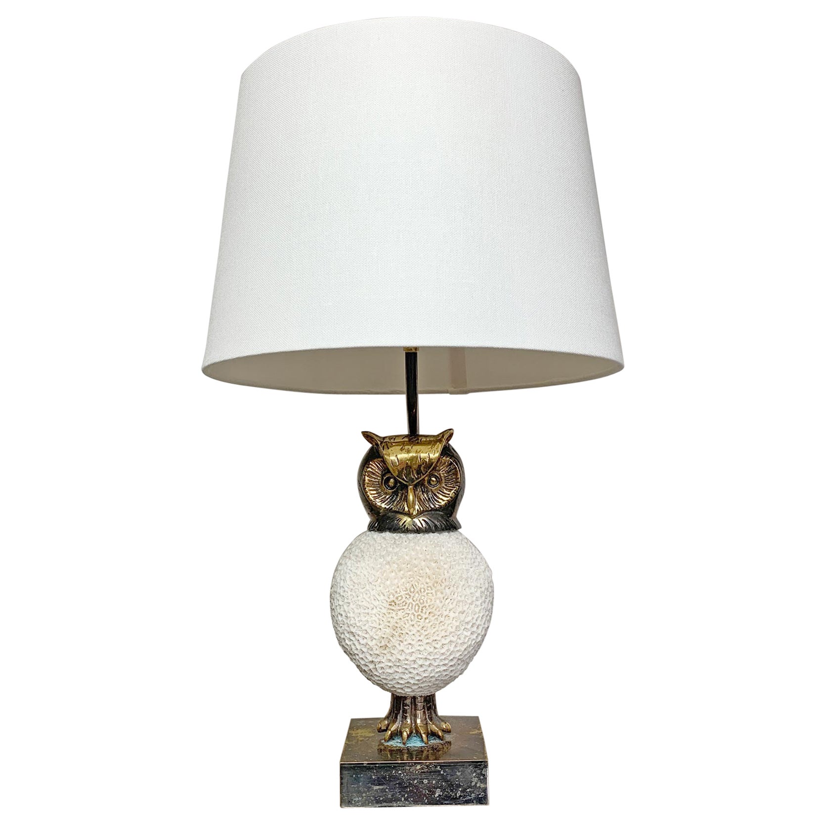 Lampada da tavolo con gufo bianco di Willy Daro, anni '70