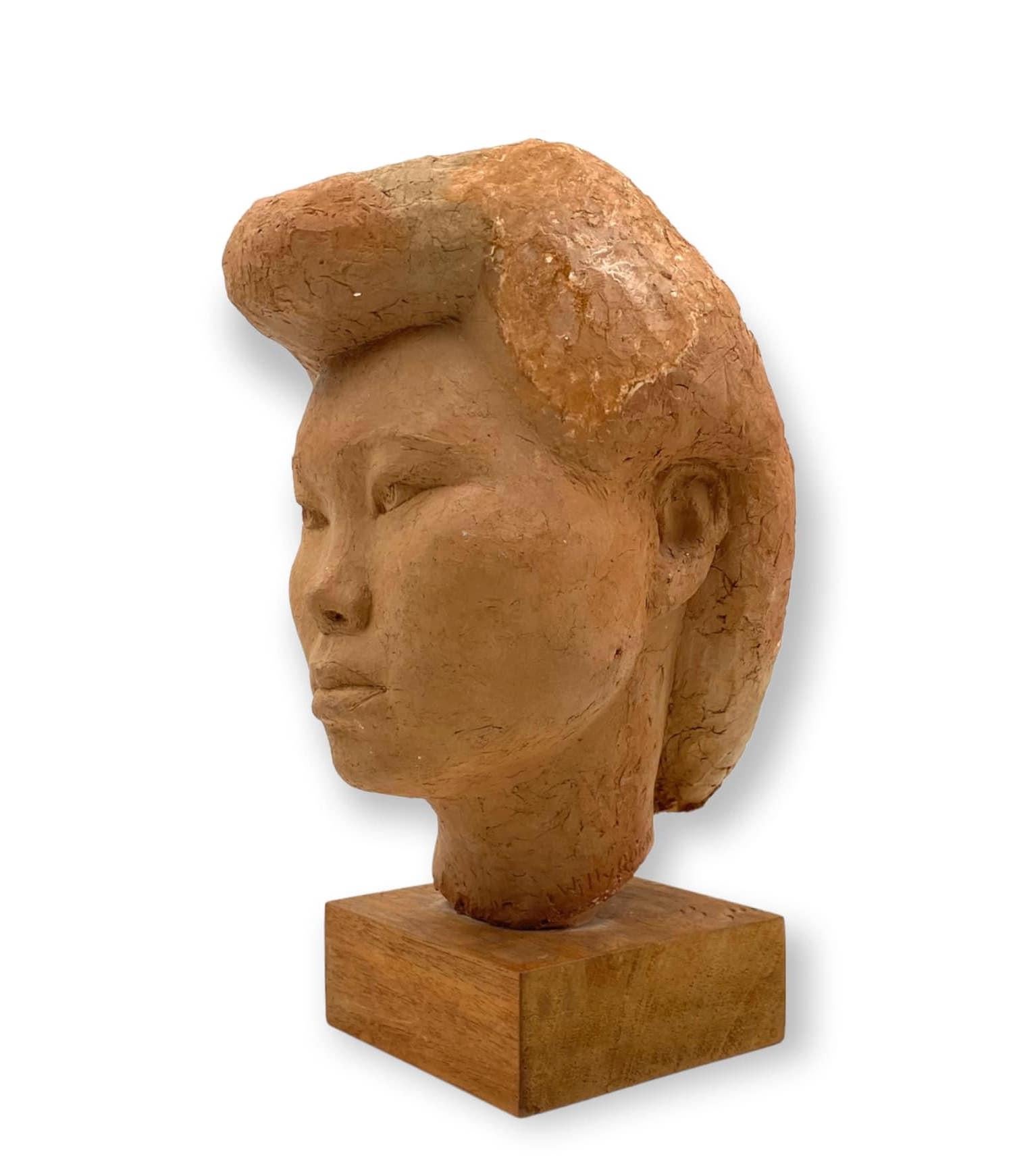 Willy Gordon, Terracotta Japanese Girl Akito Head Sculpture, France, 1940s For Sale 4