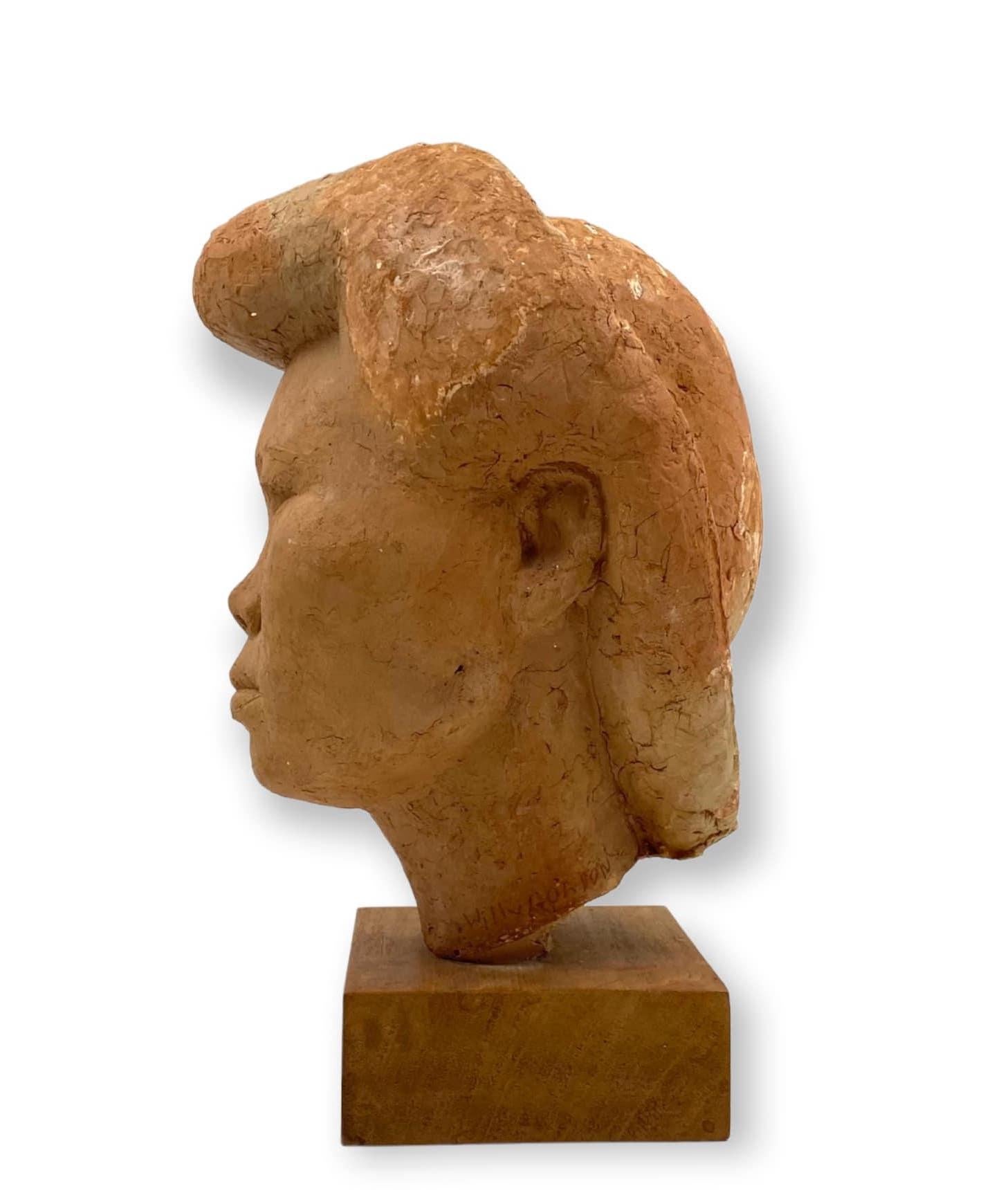 Willy Gordon, Terracotta Japanese Girl Akito Head Sculpture, France, 1940s For Sale 5