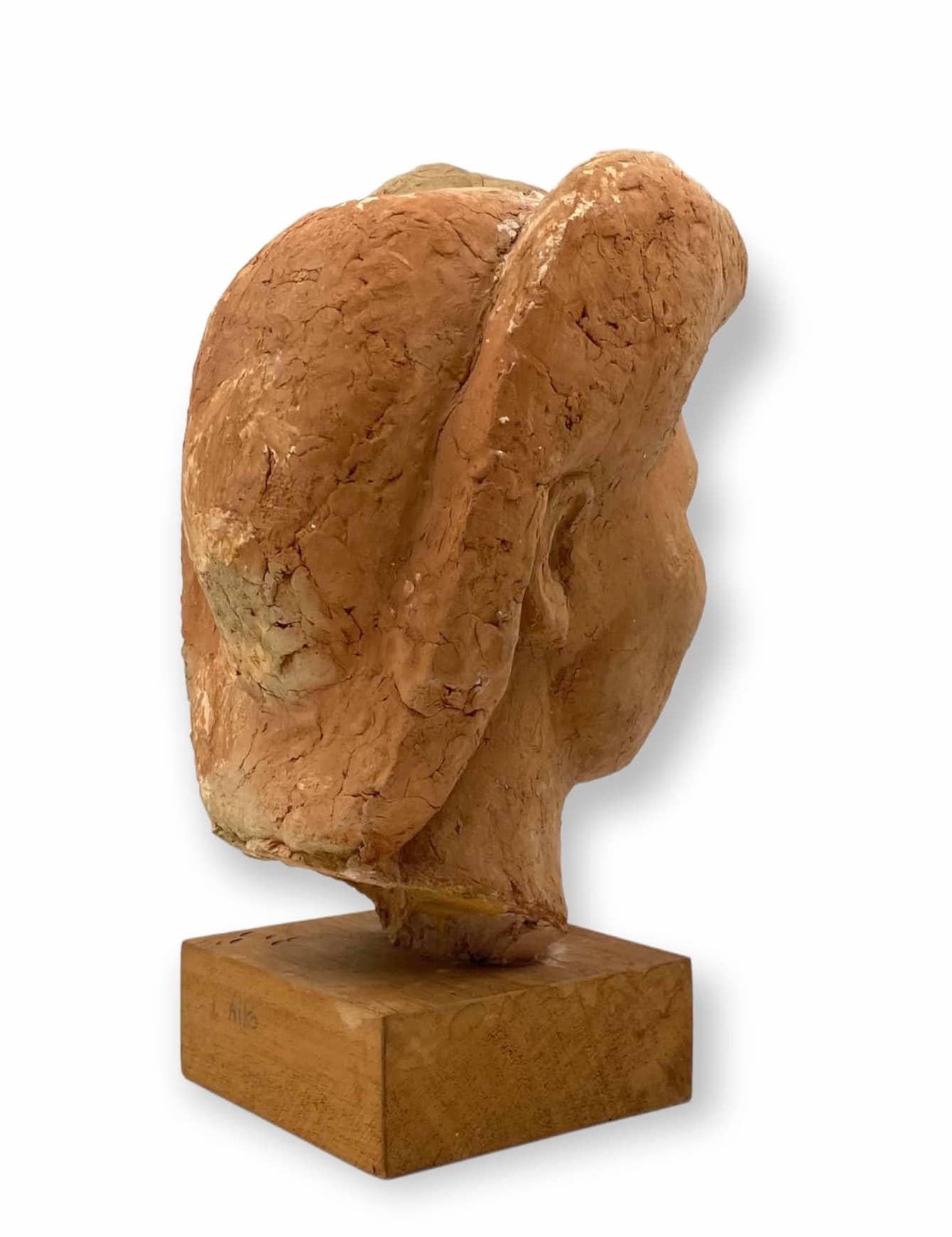 Willy Gordon, Terracotta Japanese Girl Akito Head Sculpture, France, 1940s For Sale 8