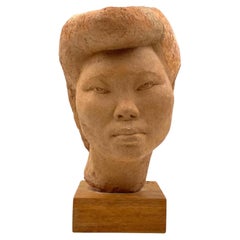 Willy Gordon, Terracotta Japanese Girl Akito Head Sculpture, France, 1940s