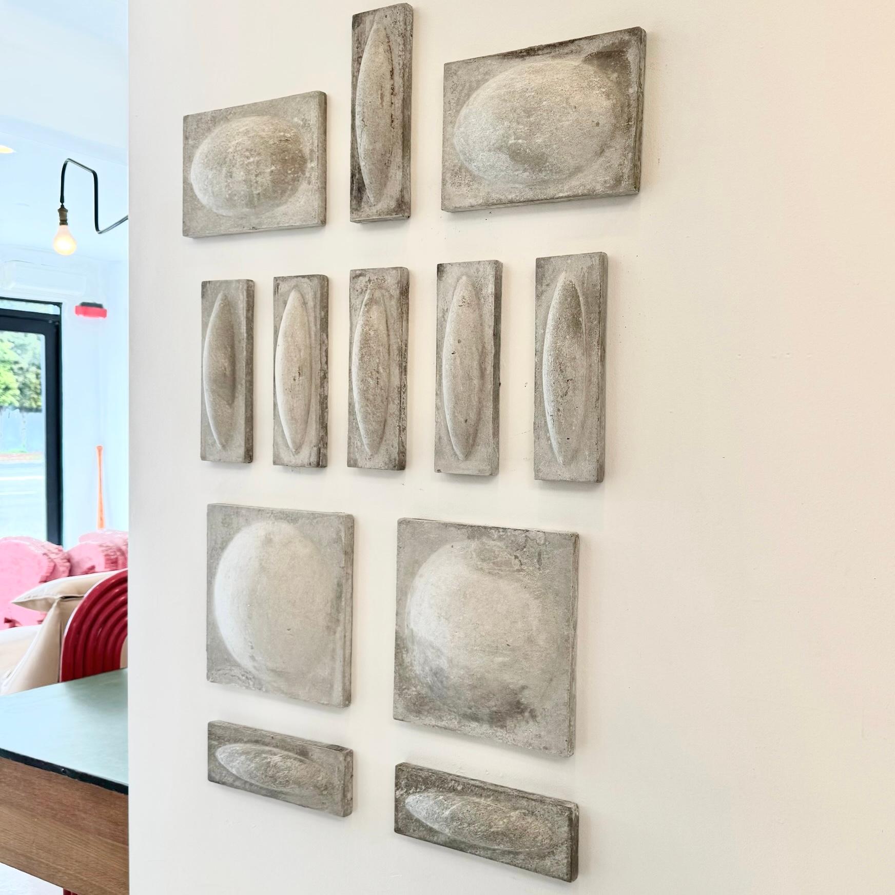 American Willy Guhl 12-Piece Fiber Cement Relief Wall Sculpture, 1960s Switzerland For Sale