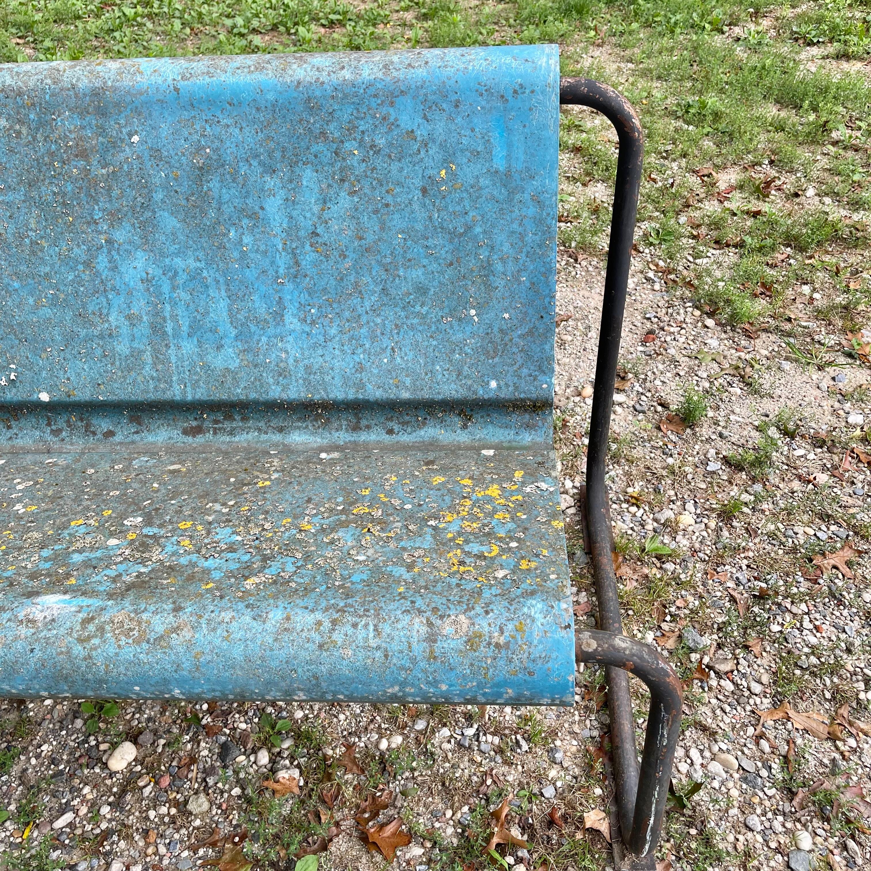 Willy Guhl Blue Fiberglass and Steel Bench, 1960s Switzerland In Good Condition In Los Angeles, CA