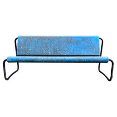 Willy Guhl Blue Fiberglass and Steel Bench, 1960s Switzerland