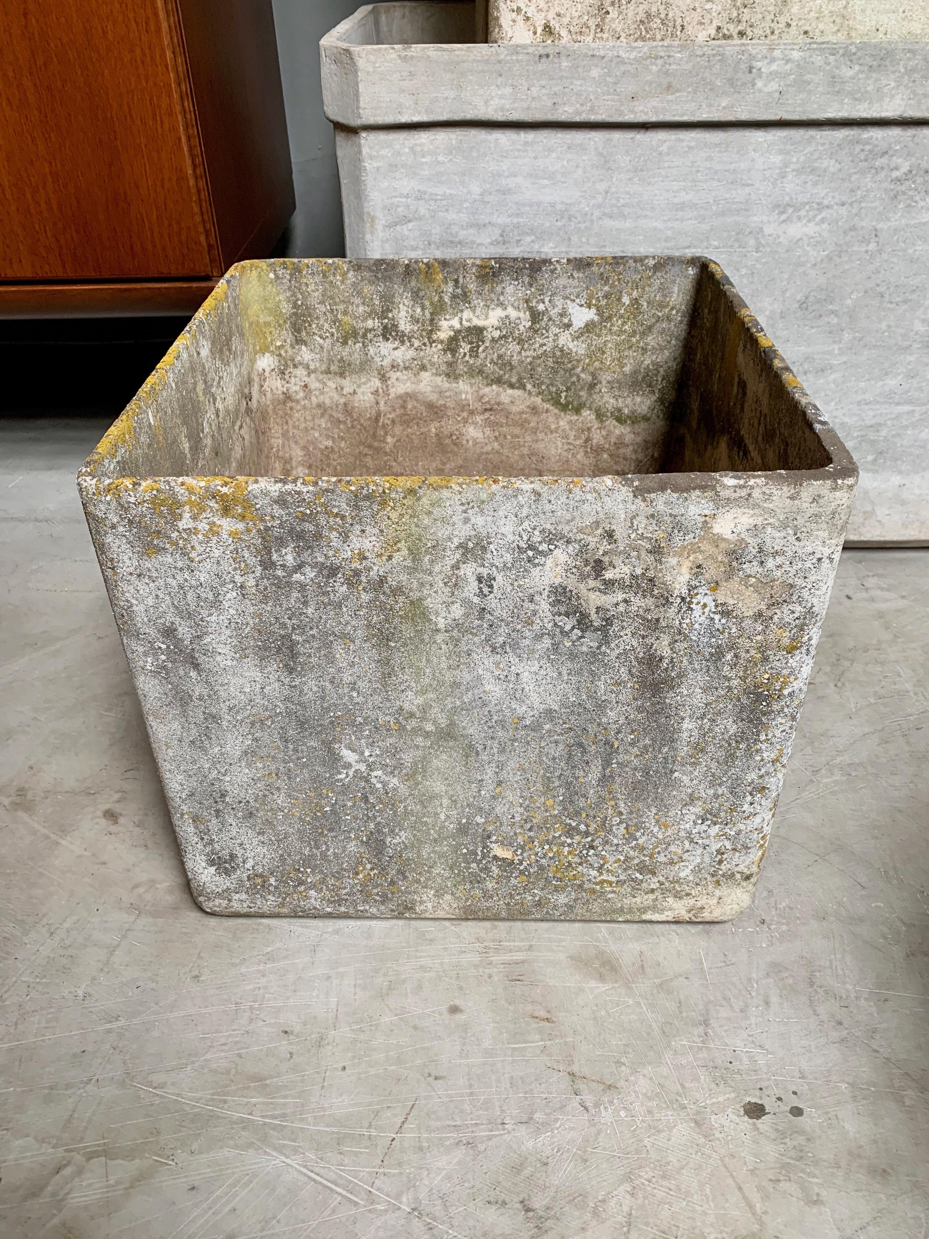 Great pair of box planters by Willy Guhl for Eternit. Dated 2-12-76. Great design. Fantastic coloring and patina. Perfect scale. Two available. Priced individually. 



  