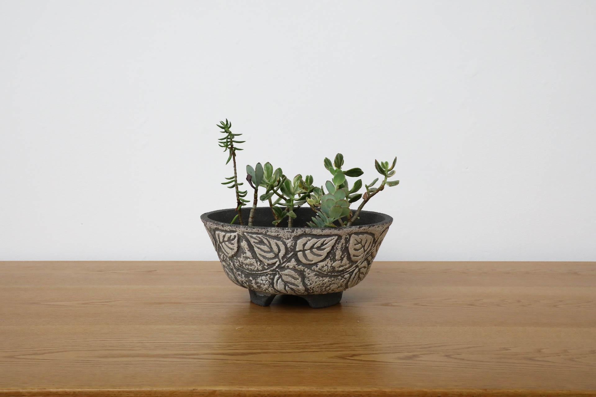 Mid-Century Modern Willy Guhl Style Cement Planter with Ivy Pattern