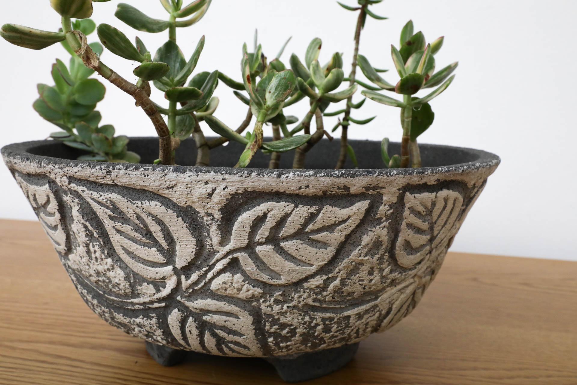 20th Century Willy Guhl Style Cement Planter with Ivy Pattern