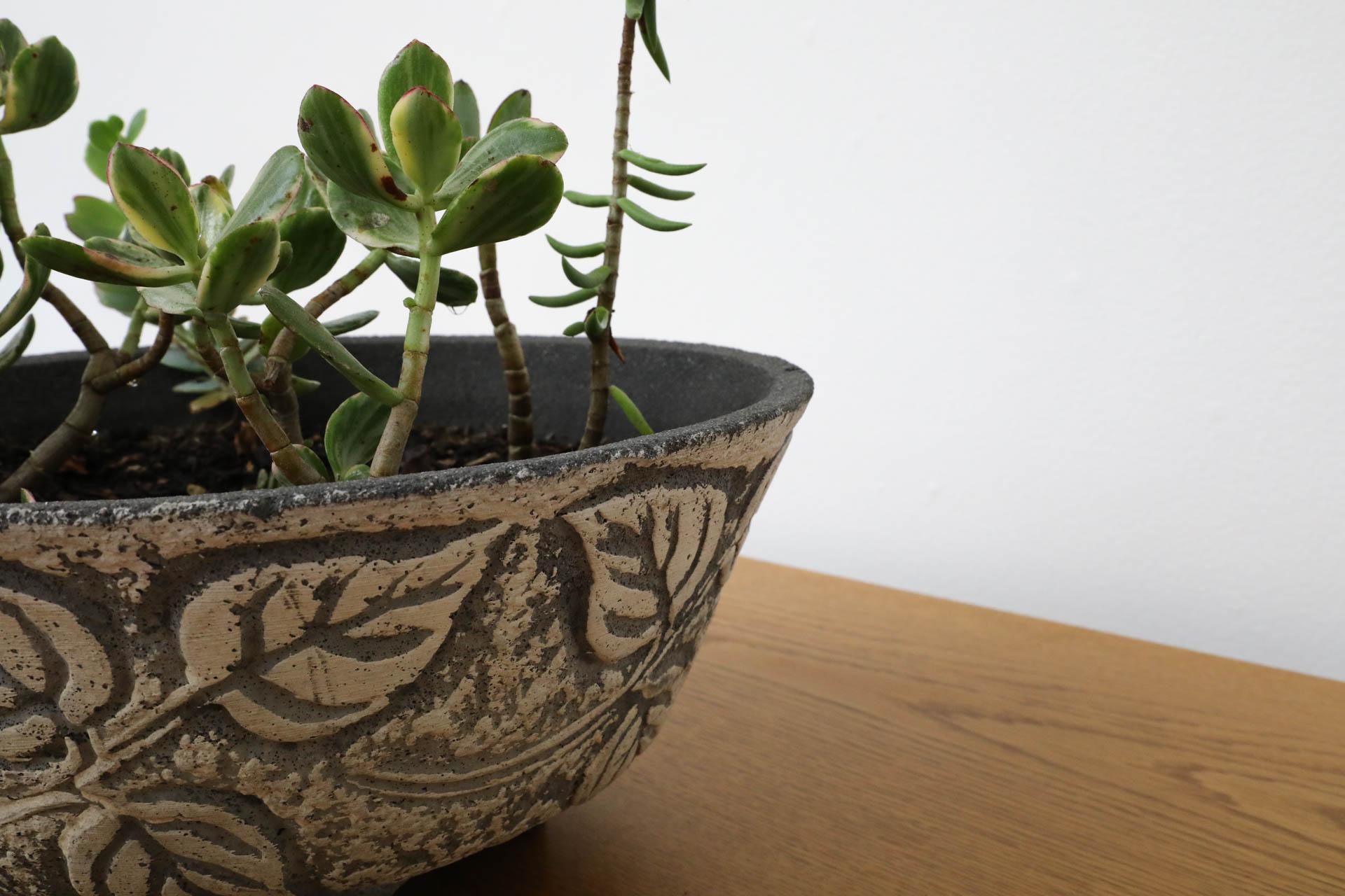 Willy Guhl Style Cement Planter with Ivy Pattern 2