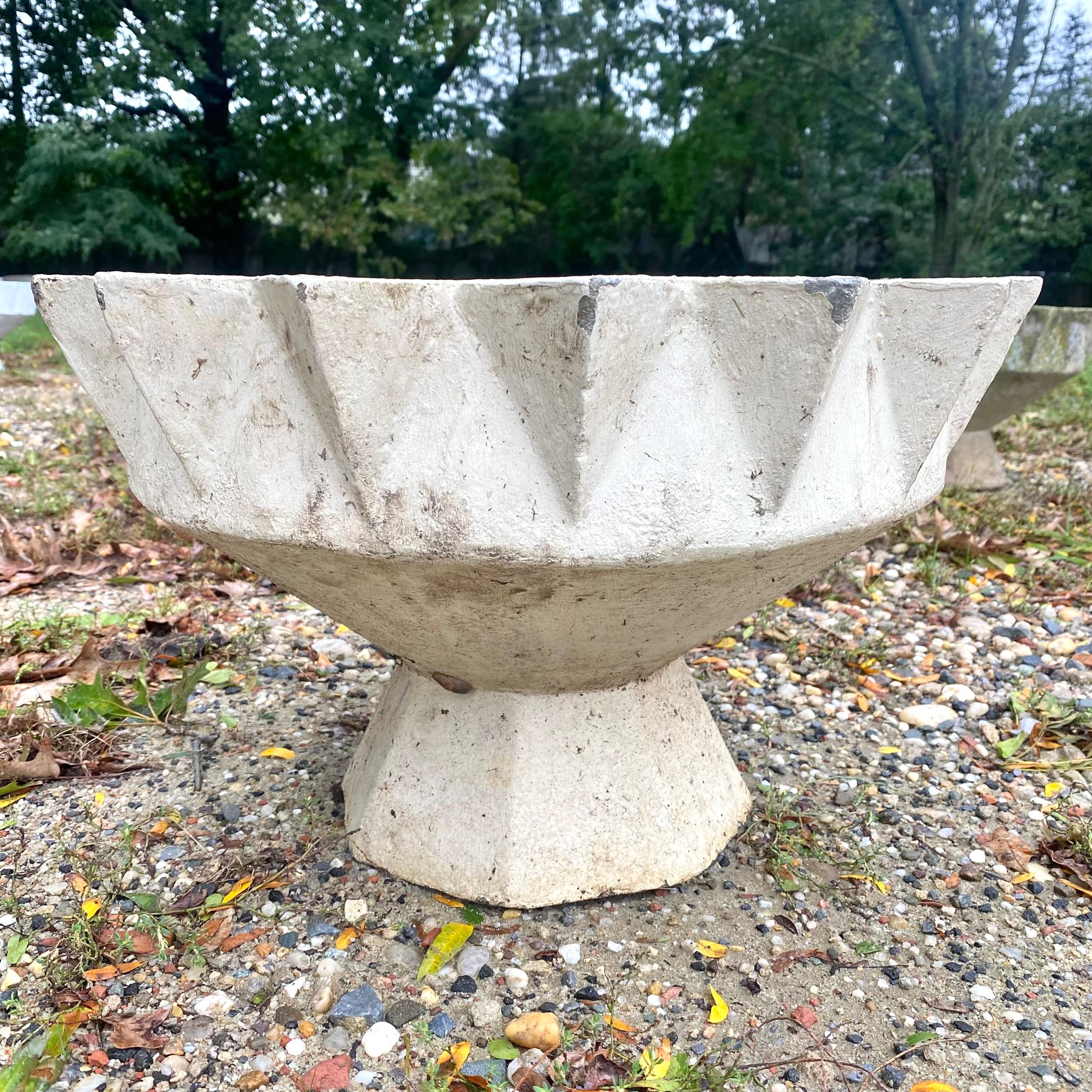 Unique concrete planter by Swiss architect Willy Guhl. Planter in the shape of a chalice. Beautiful patinas. Great vintage condition. 3 available as shown in this listing. Priced individually. Description below matching image numbers to planters.