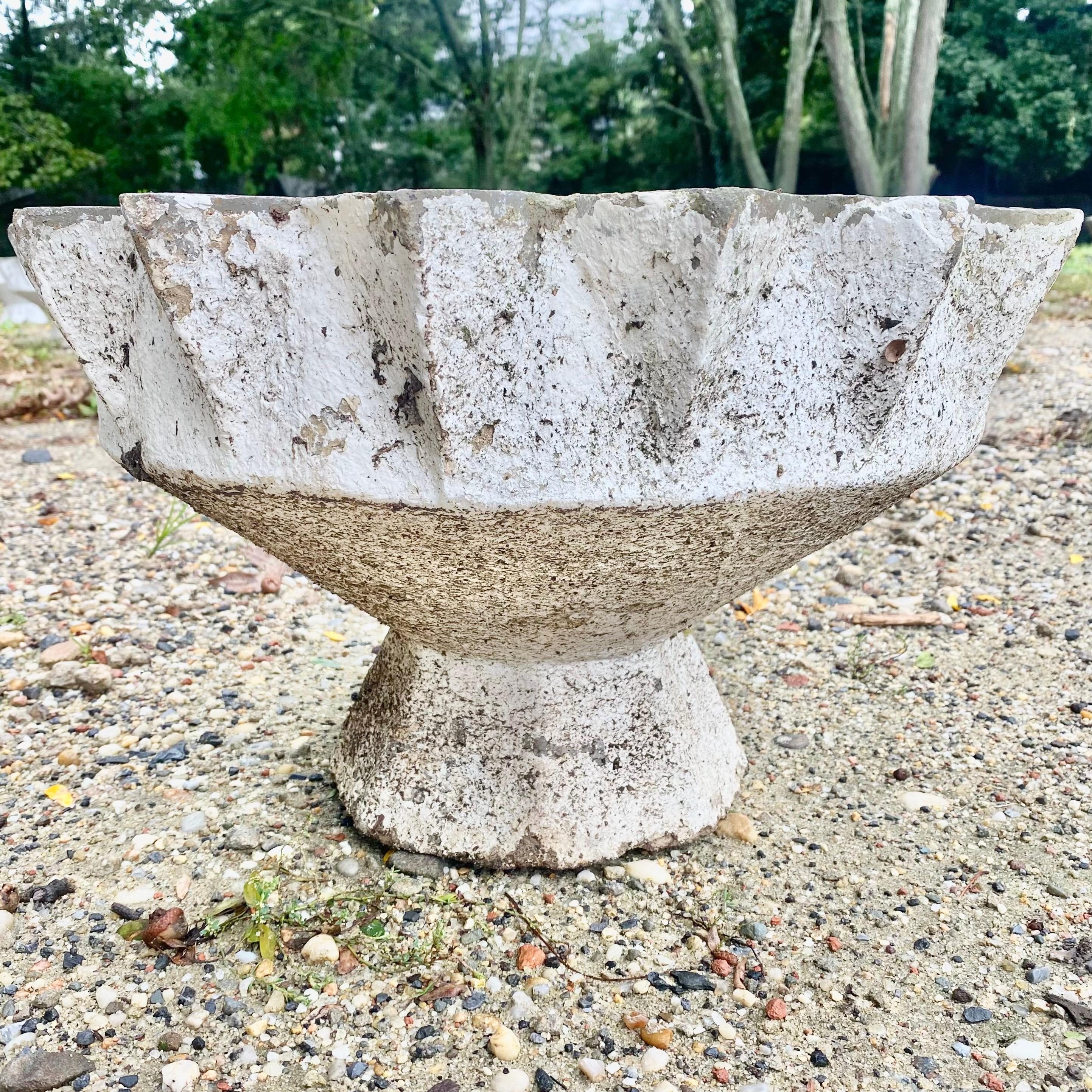 Unique concrete planter by Swiss architect Willy Guhl. Planter in the shape of a chalice. A variety of patina Great vintage condition. 3 available as shown in this listing. Priced individually. Description below matching image numbers to planters.