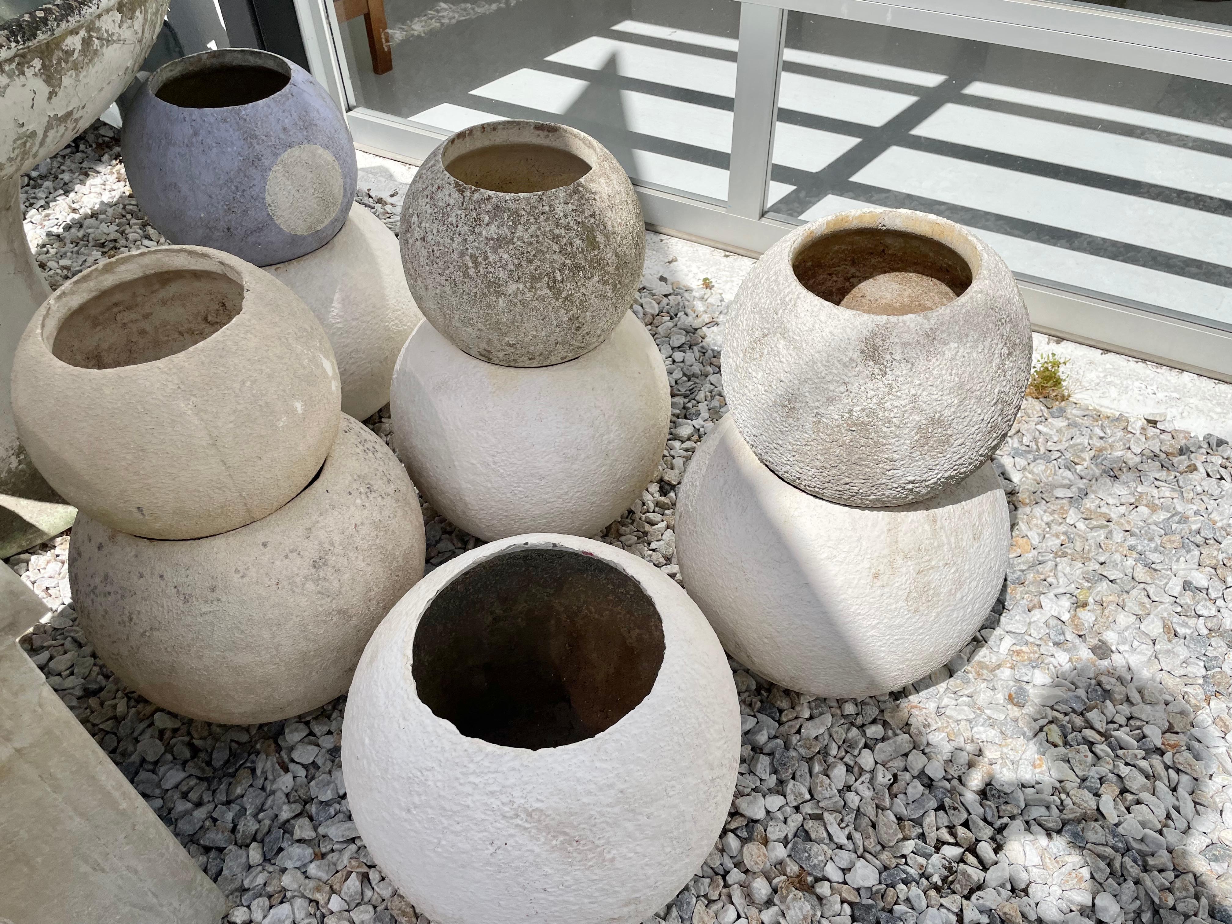 Concrete Swiss ball planters in the style of Willy Guhl. Great patina to each planter. Great for indoors or outside. Priced individually. 

Other sizes available in separate listings.


    