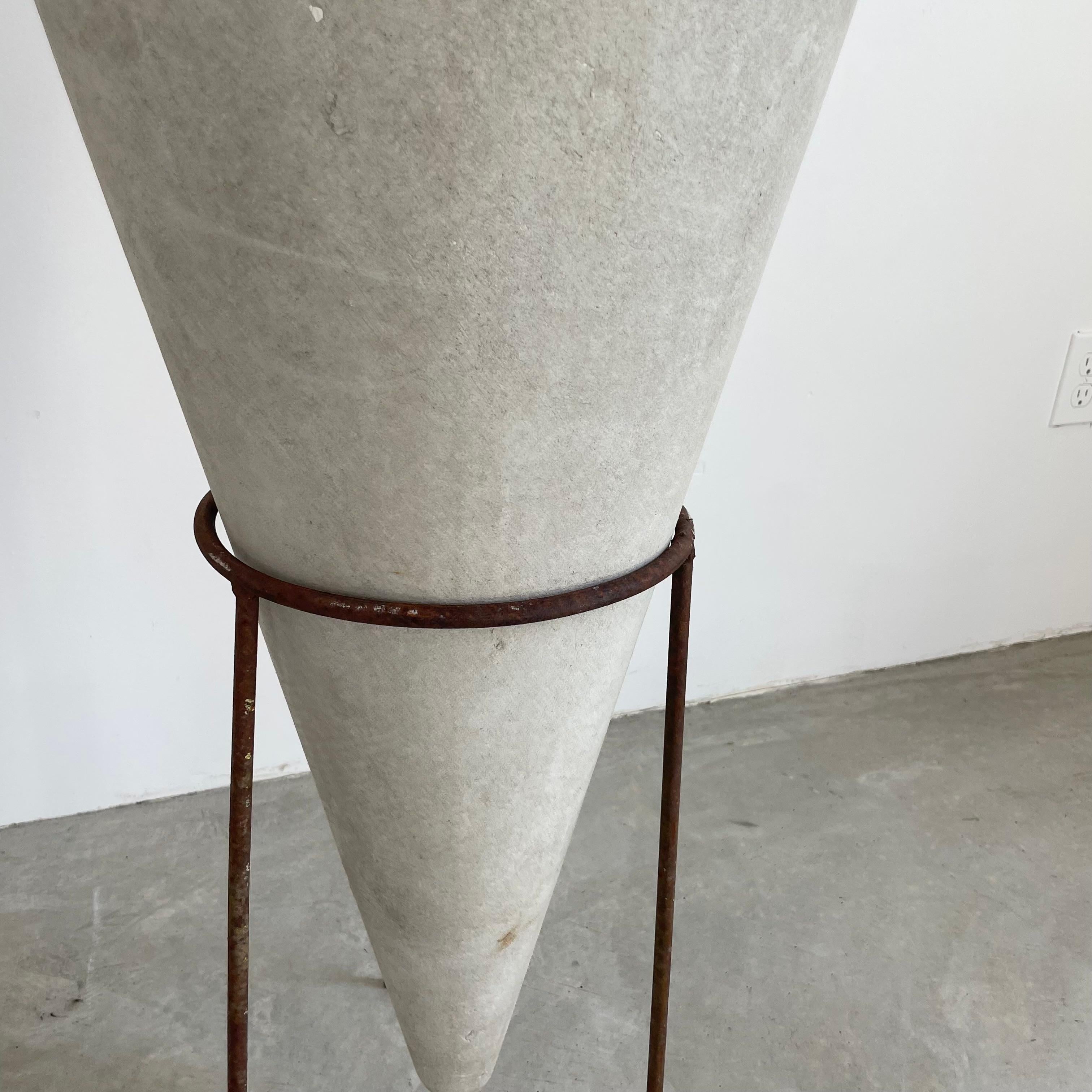 Willy Guhl Concrete Cone Planter on Iron Stand, 1960s 7
