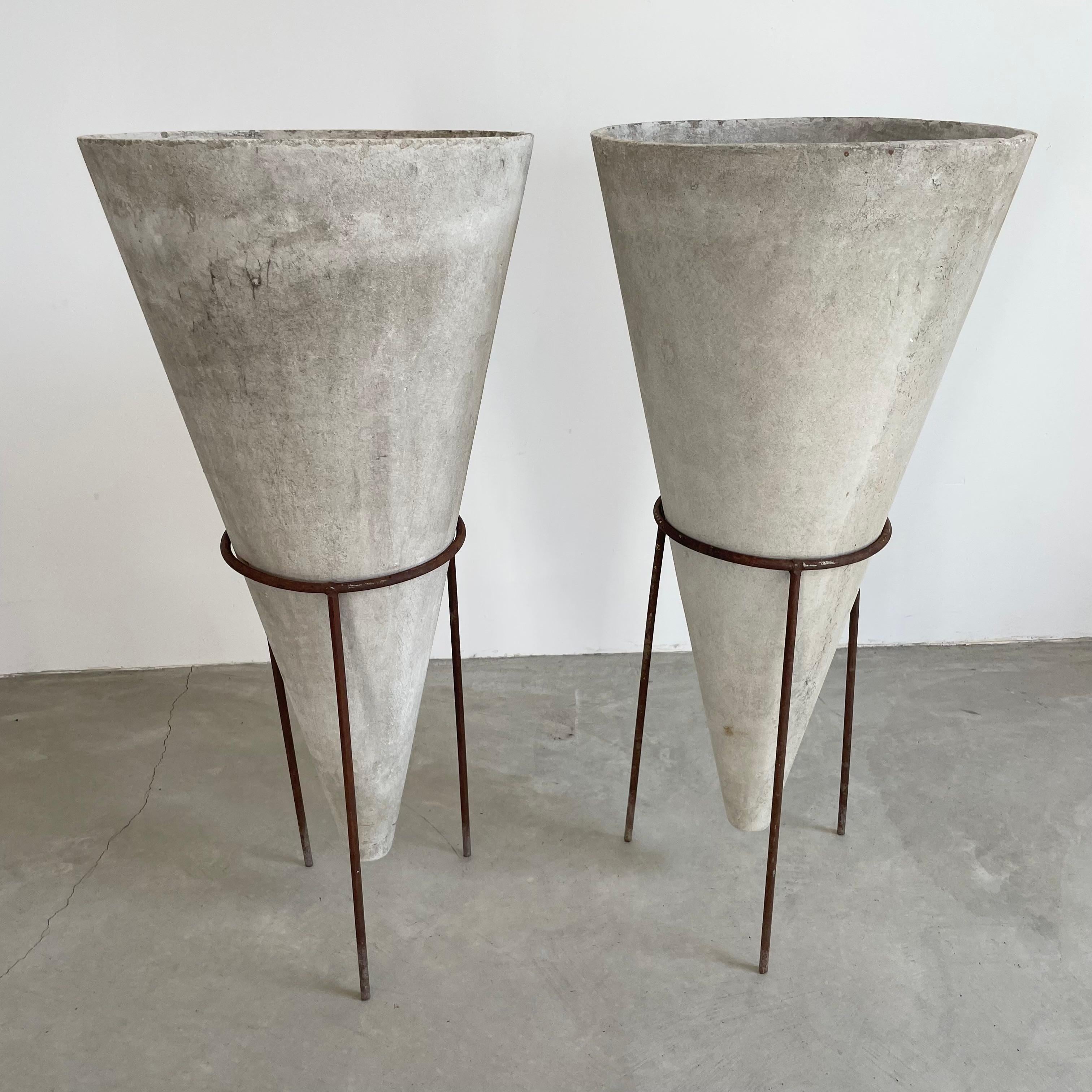 Mid-20th Century Willy Guhl Concrete Cone Planter on Iron Stand, 1960s