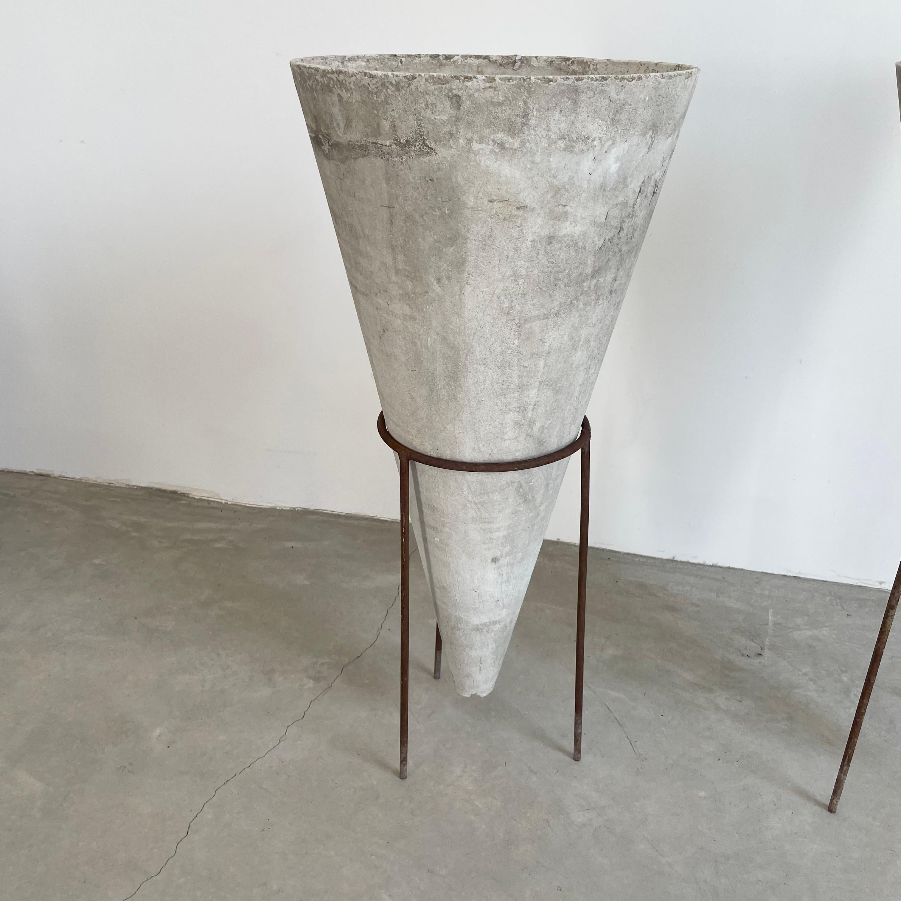 Willy Guhl Concrete Cone Planter on Iron Stand, 1960s 1