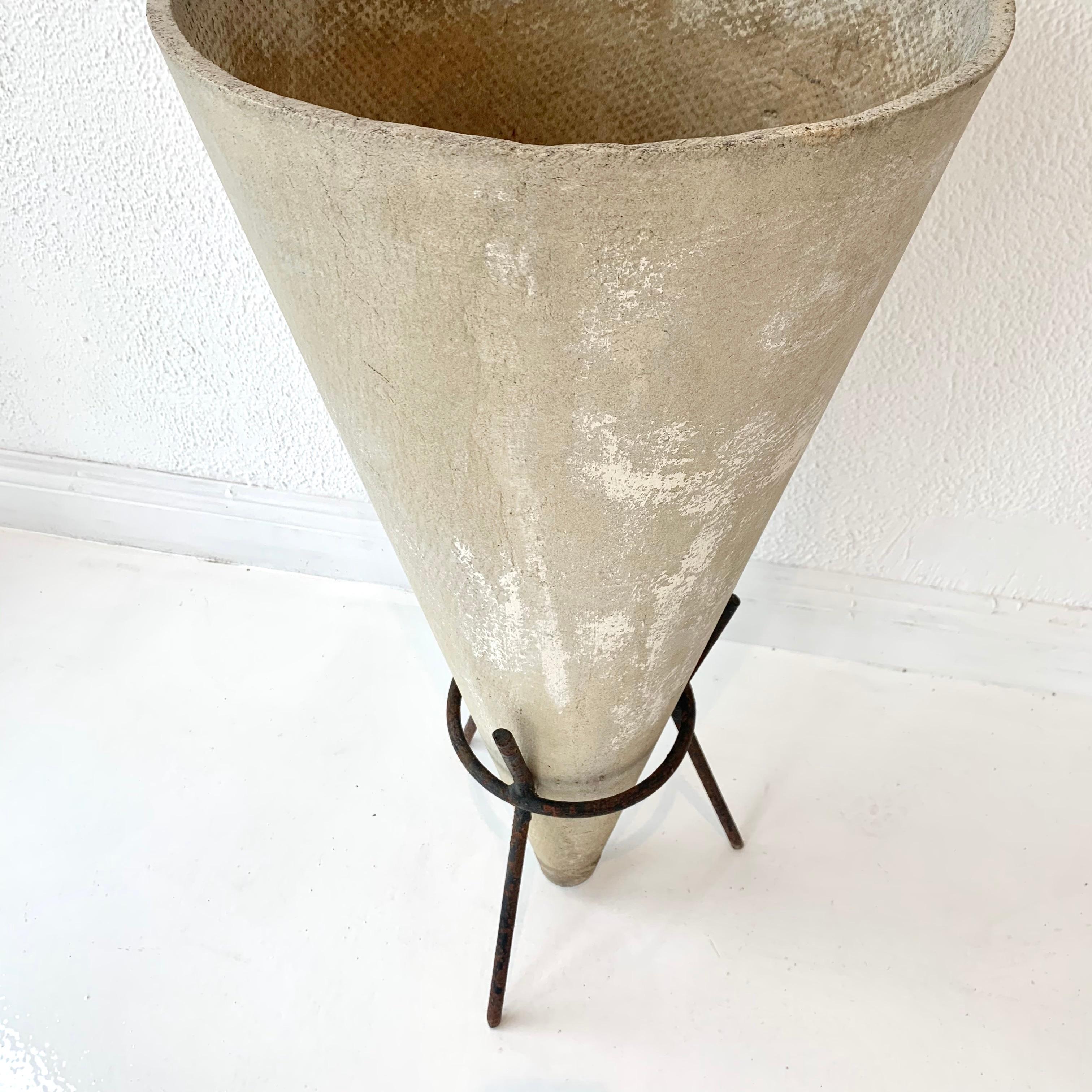 Swiss Willy Guhl Concrete Cone Planter on Iron Stand