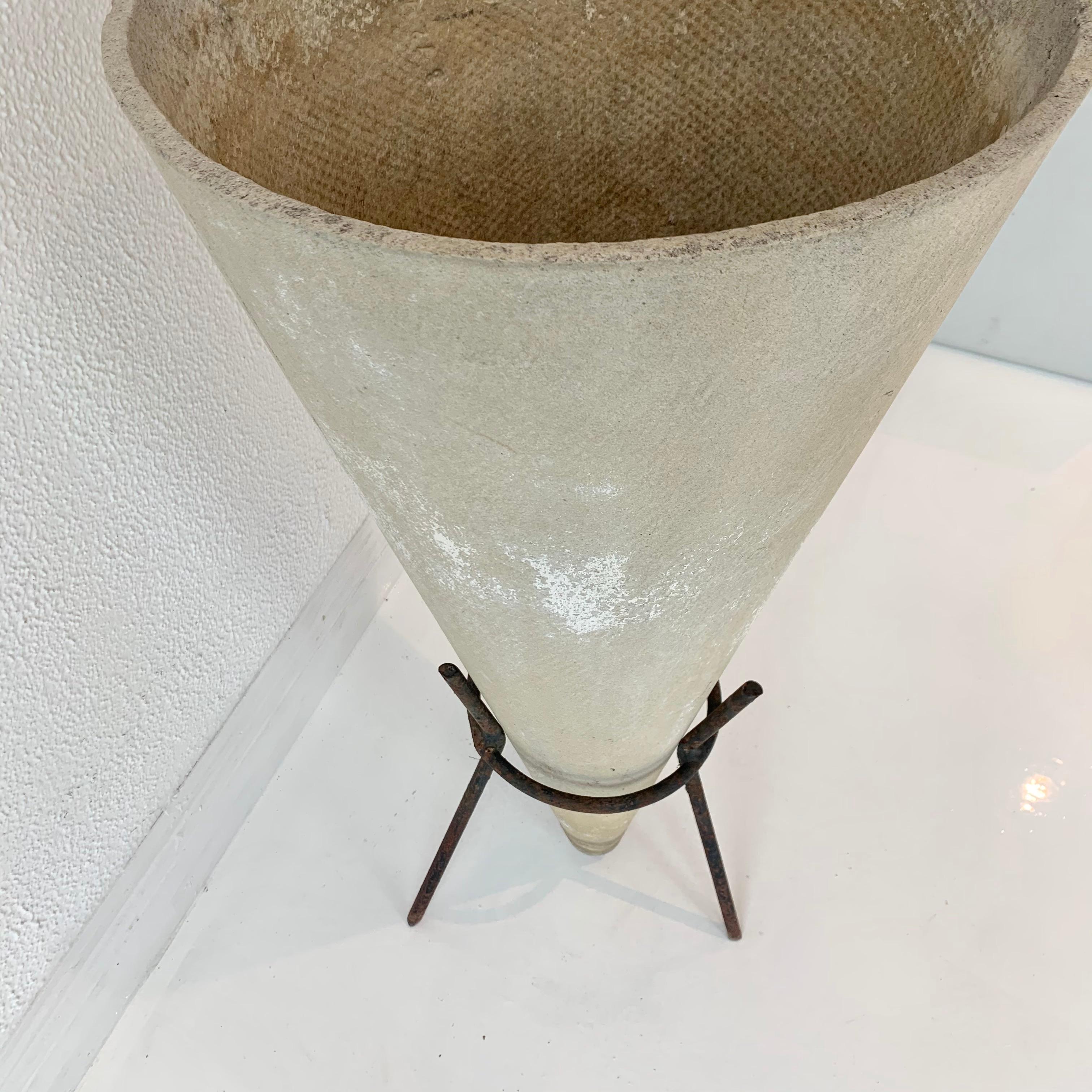 Mid-20th Century Willy Guhl Concrete Cone Planter on Iron Stand
