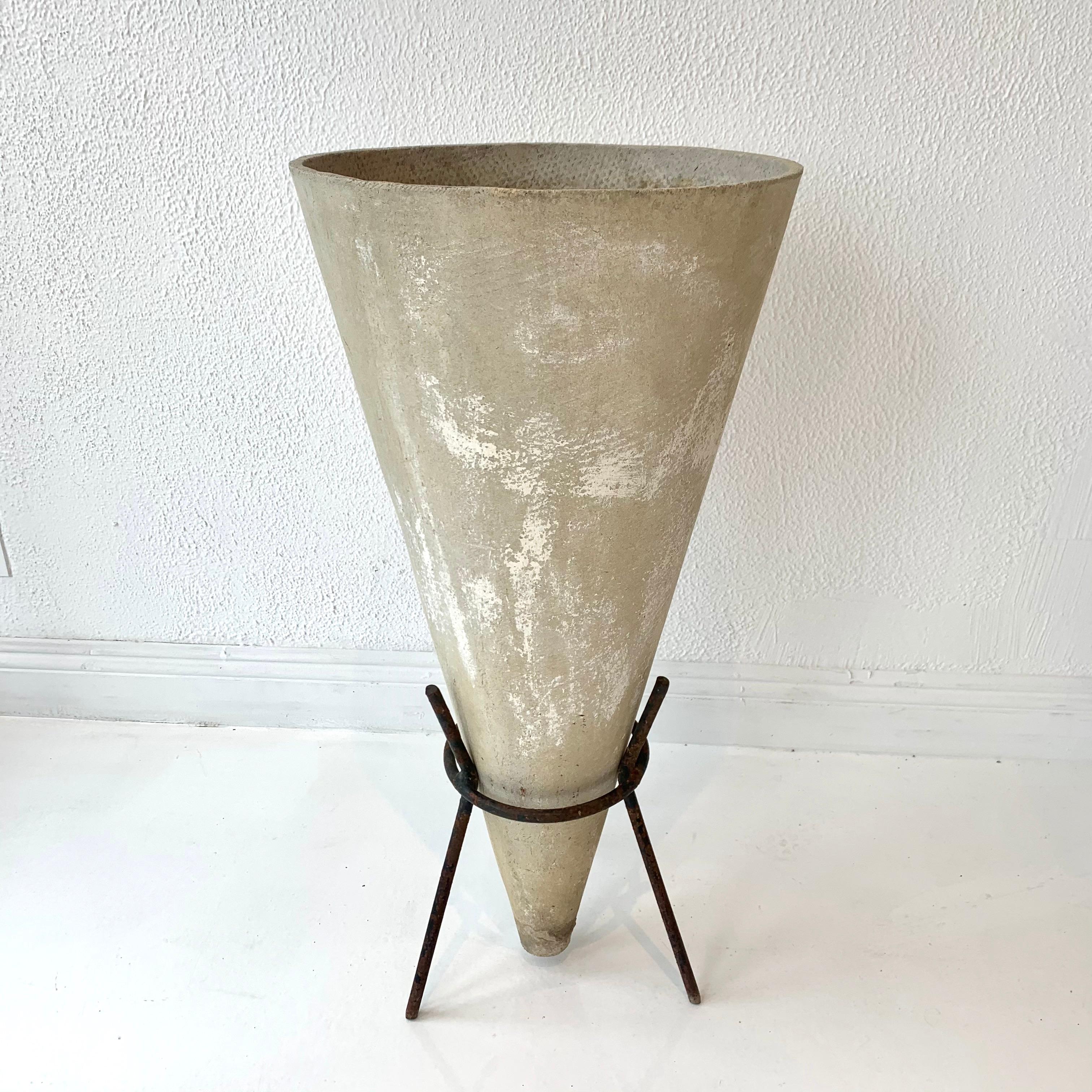 Willy Guhl Concrete Cone Planter on Iron Stand 1