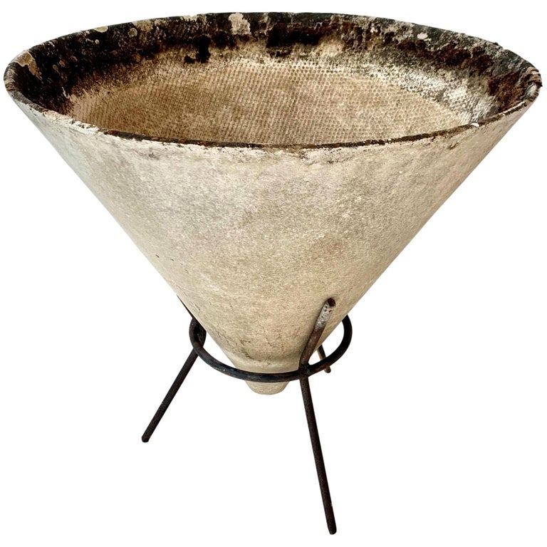 Willy Guhl Concrete Cone Planter on Iron Stand at 1stDibs | cone shaped  flower pots