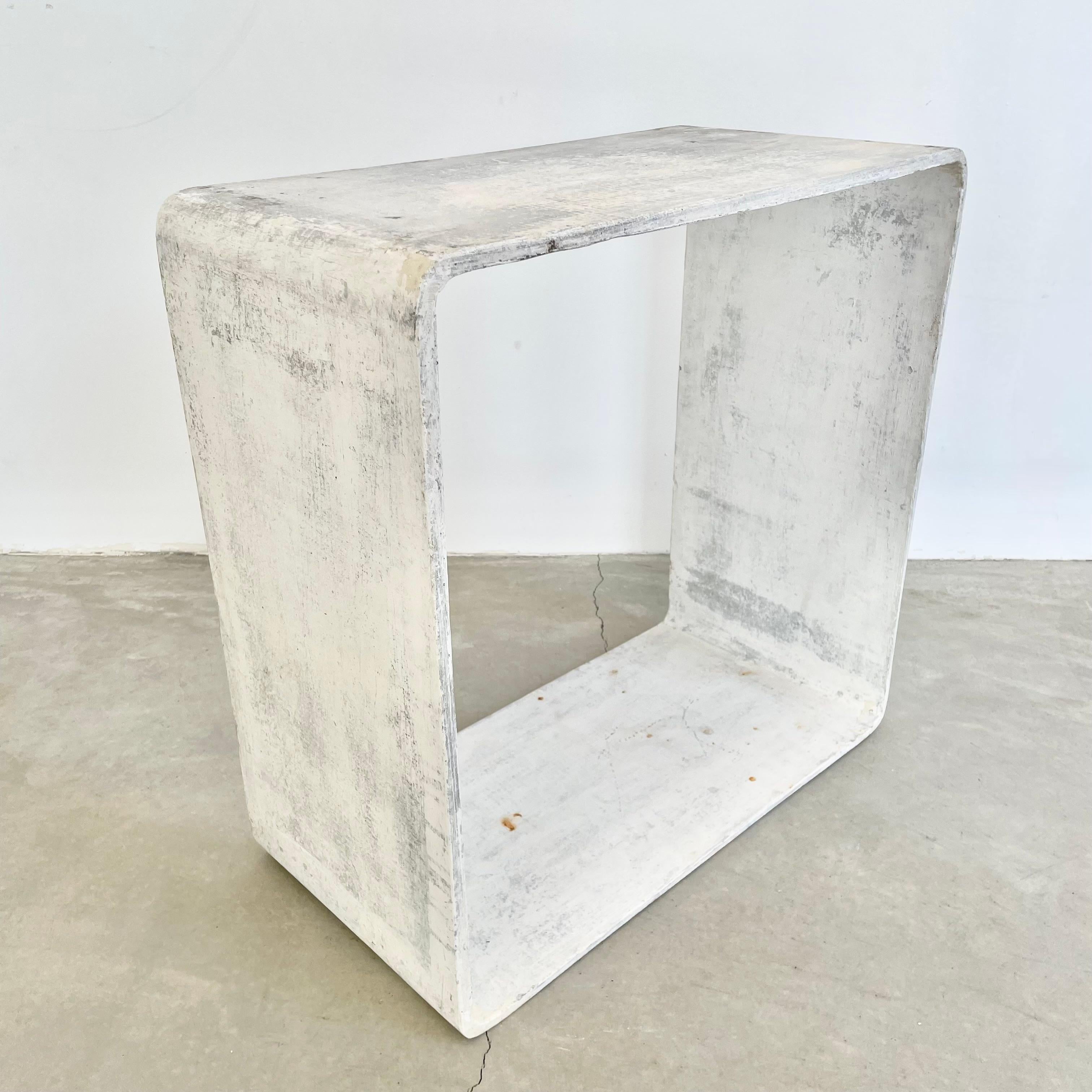 Fantastic modular fiber cement cube by Swiss Architect Willy Guhl, for Eternit. Amazing scale and patina to each cube. Great as a side table, for holding books or as a minimalist nightstand. Very good vintage condition. Two available. Priced
