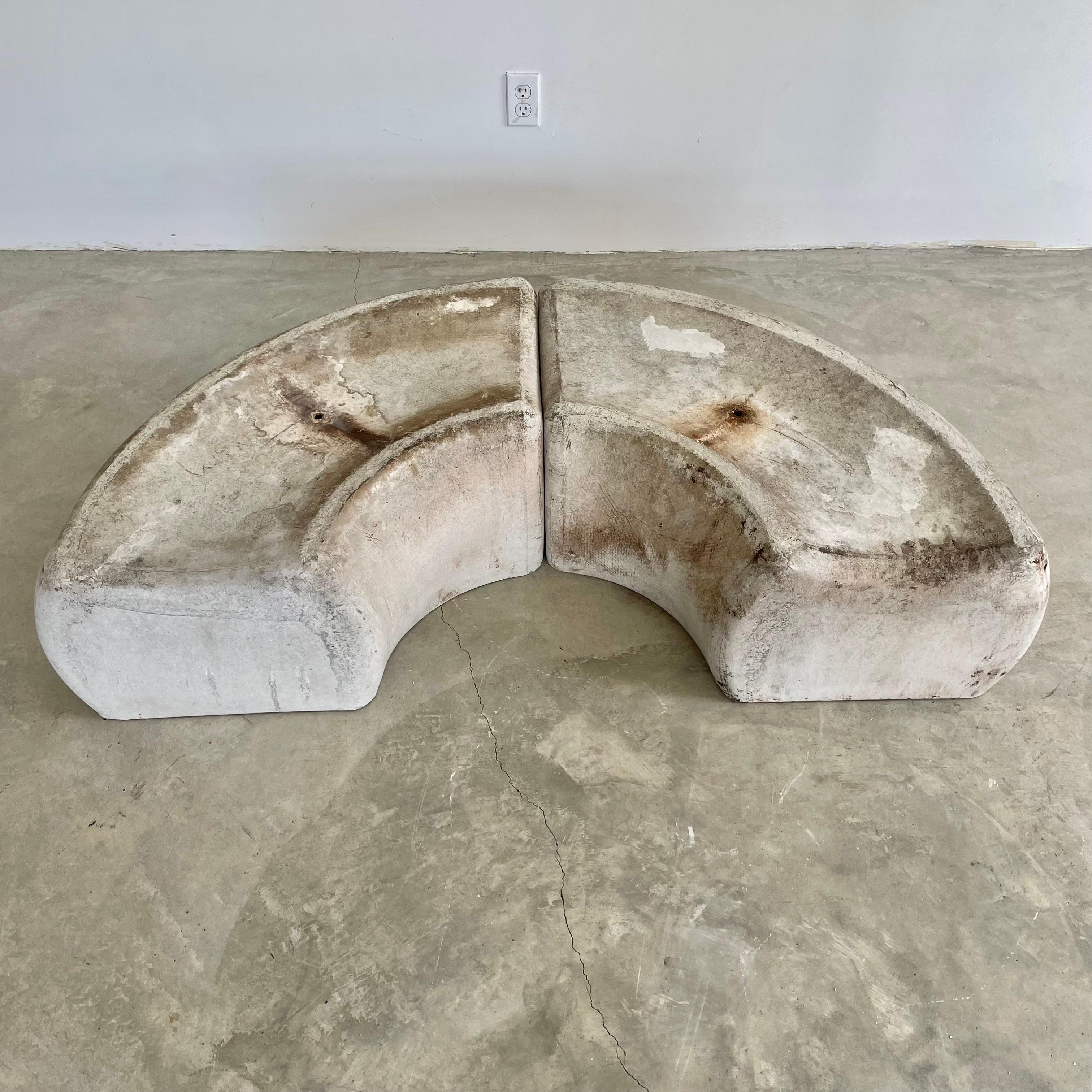 Swiss Willy Guhl Concrete Curved Bench, 1960s, Switzerland For Sale