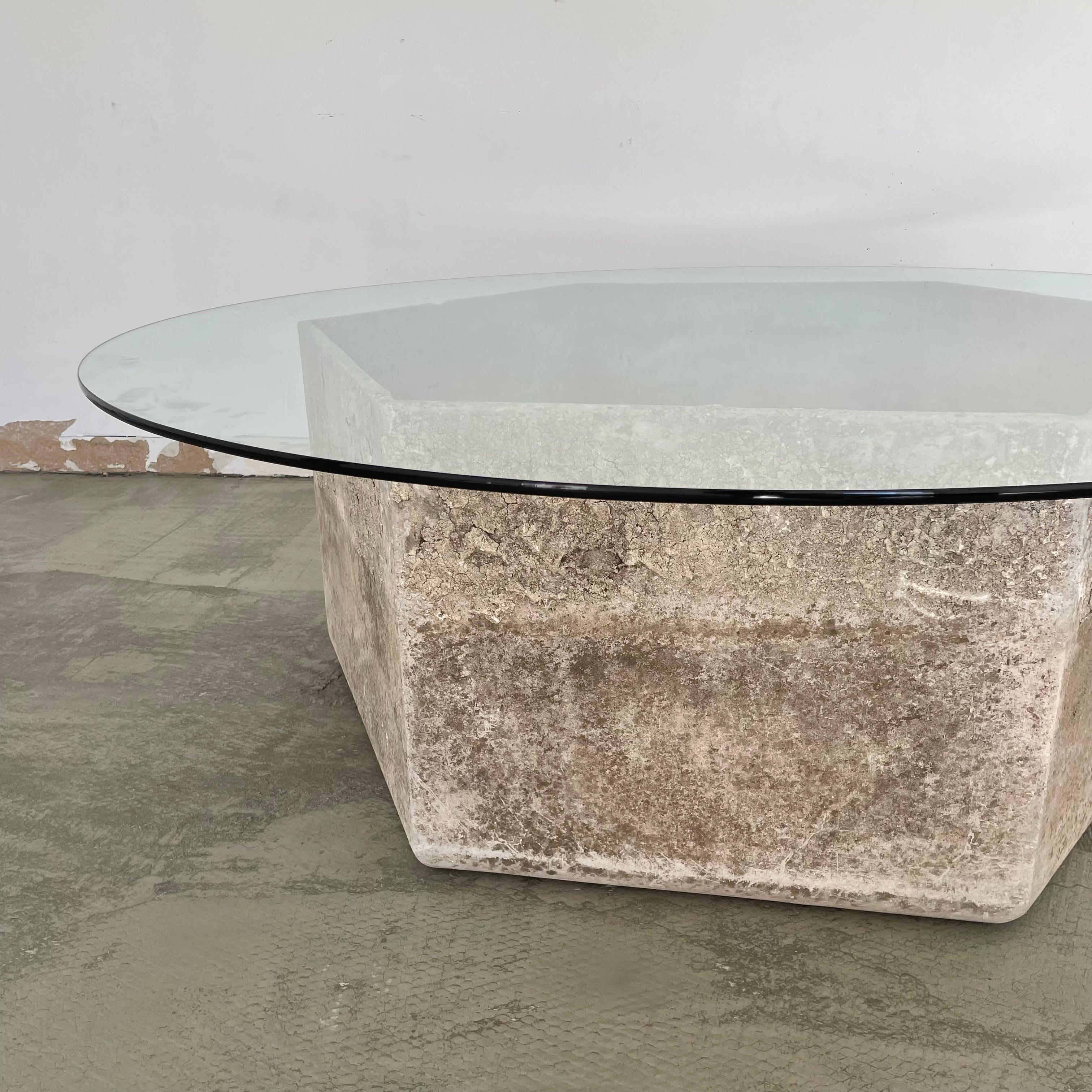 Glass Willy Guhl Concrete Hexagon Table