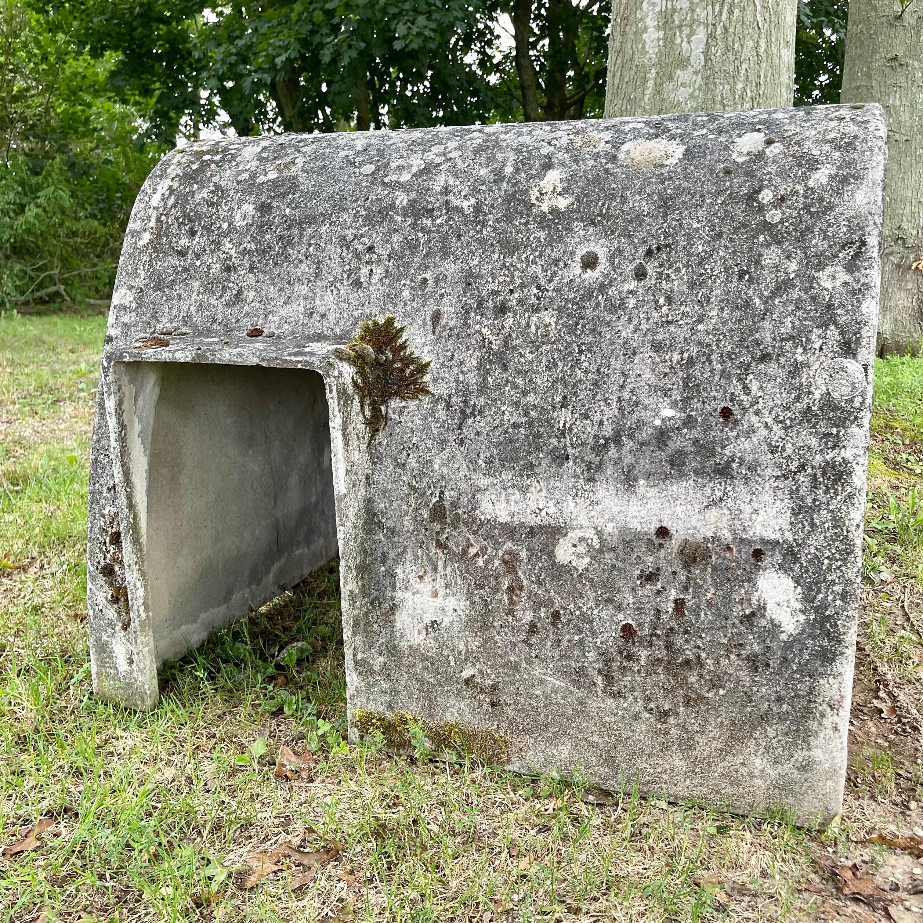 Amazing industrial cement dog kennel by Swiss designer Willy Guhl for Eternit. Large size with dark, heavy patina and lichen. Doggy door opening on left front side. A beautiful minimal design which can be inserted into and elevate almost any design