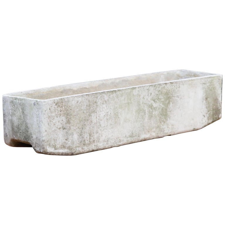 Willy Guhl for Eternit Large Rectangle Concrete Outdoor Planter, 1970s, Signed For Sale