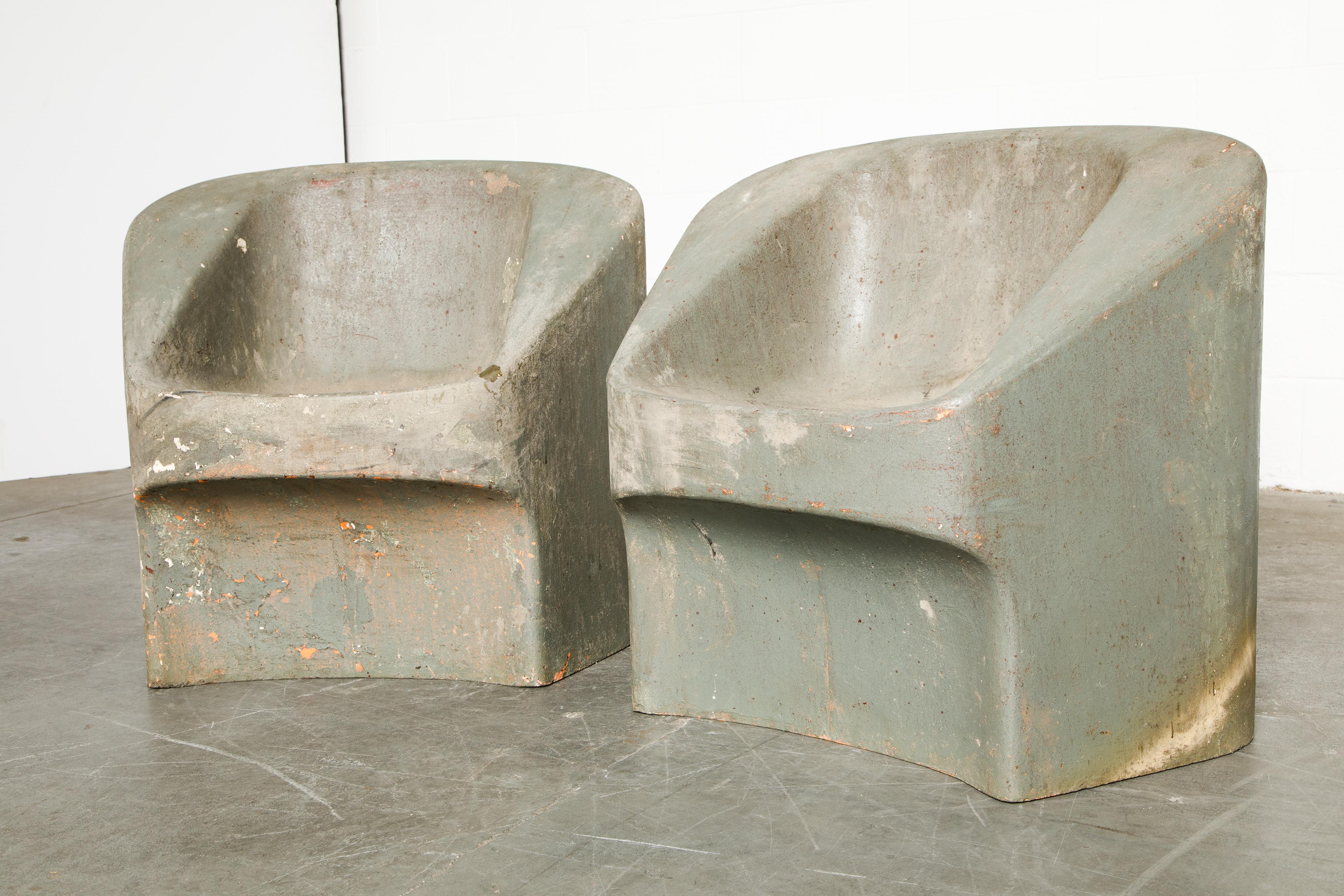 Willy Guhl for Eternit Modernist Concrete Garden Chairs Switzerland 1974, Signed 13