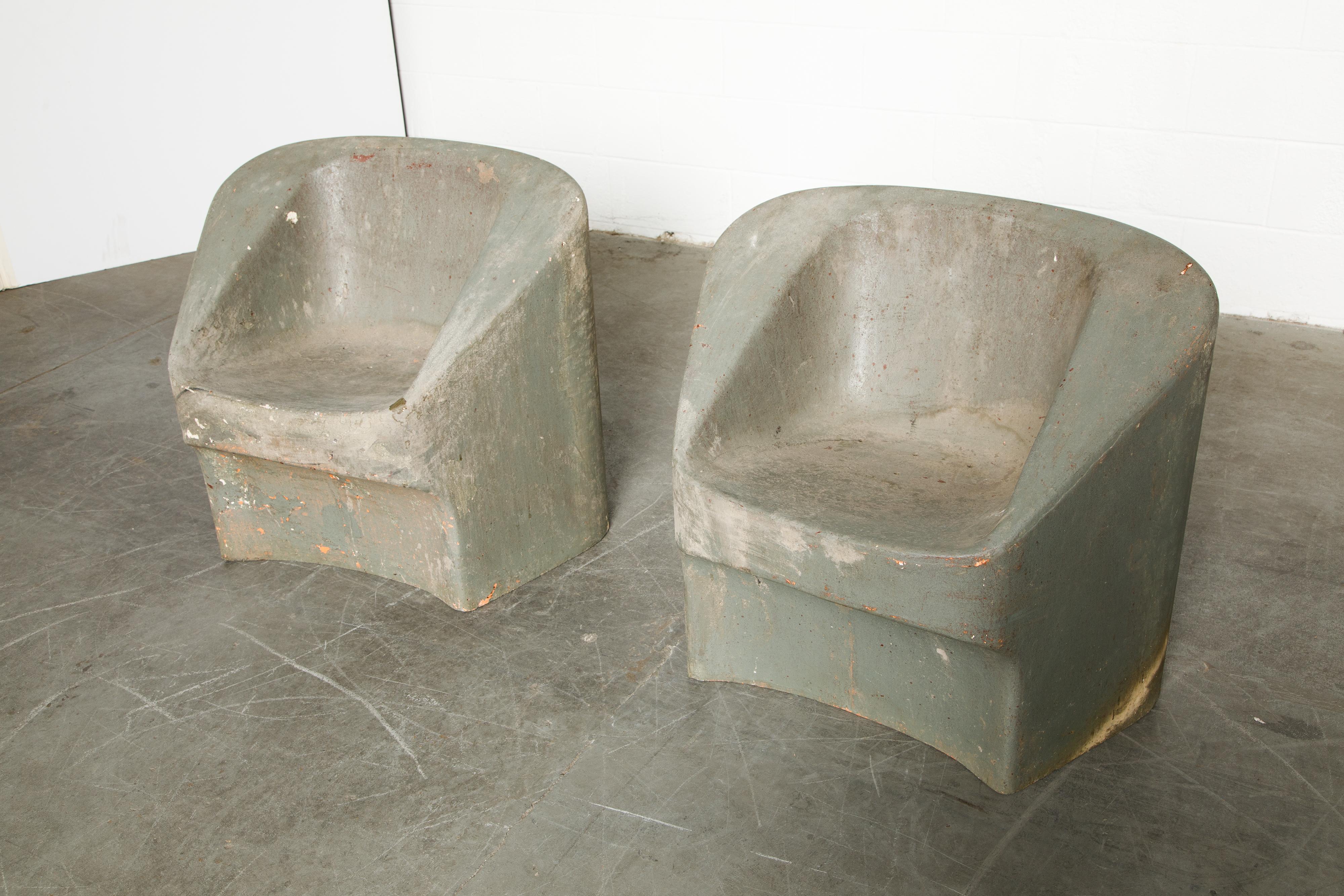Willy Guhl for Eternit Modernist Concrete Garden Chairs Switzerland 1974, Signed In Good Condition In Los Angeles, CA