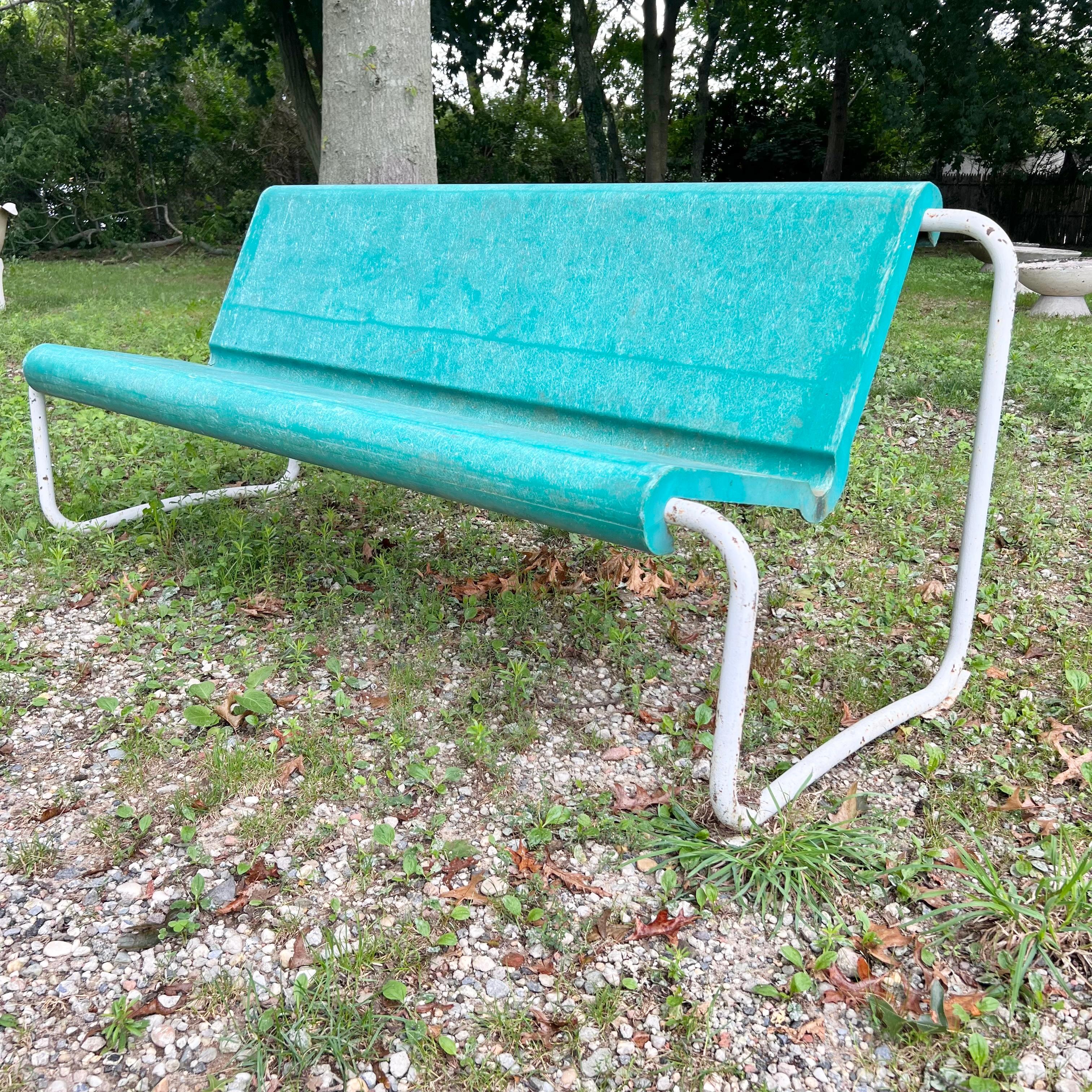 Swiss Willy Guhl Green Fiberglass and Steel Bench, 1960s Switzerland For Sale
