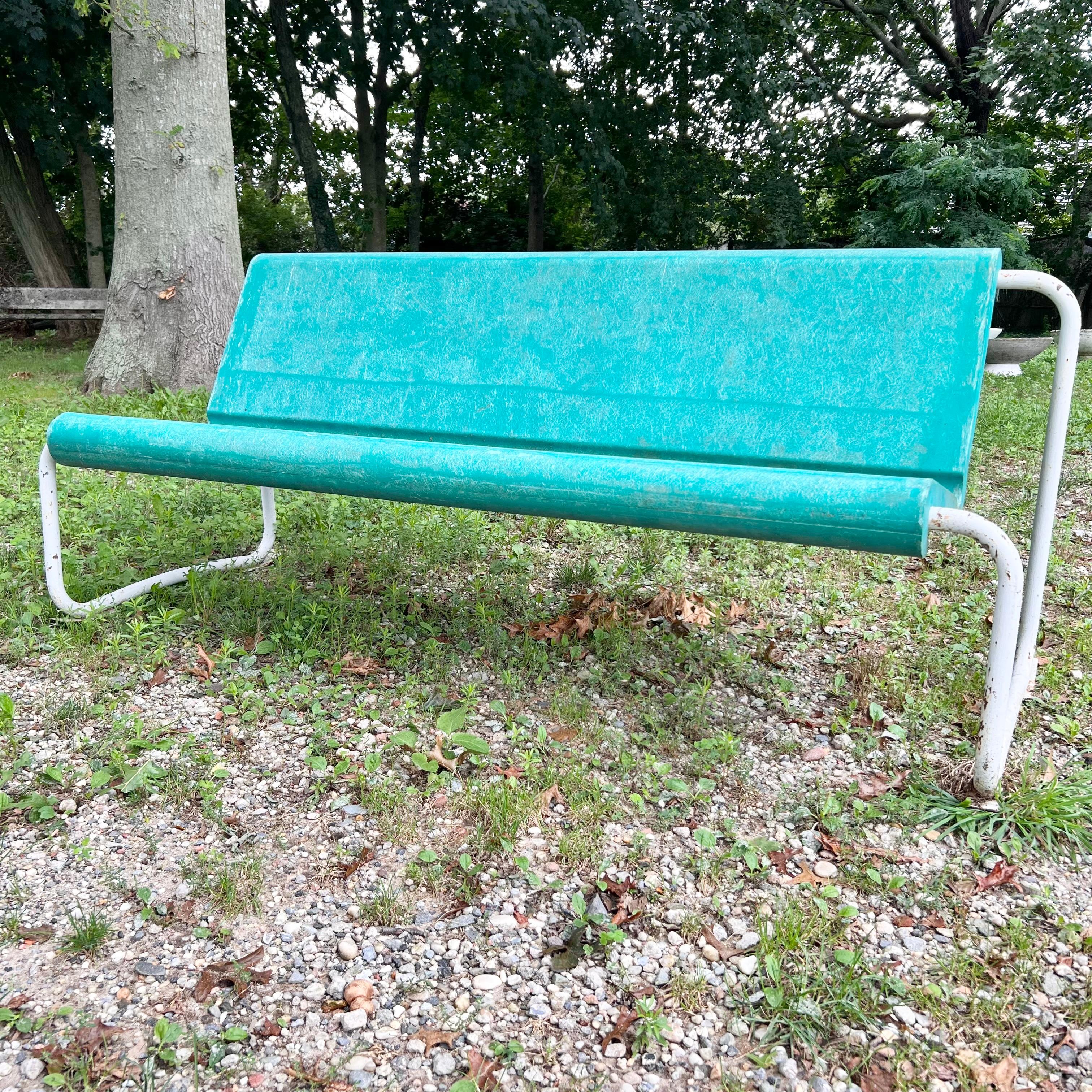 Willy Guhl Green Fiberglass and Steel Bench, 1960s Switzerland For Sale 2