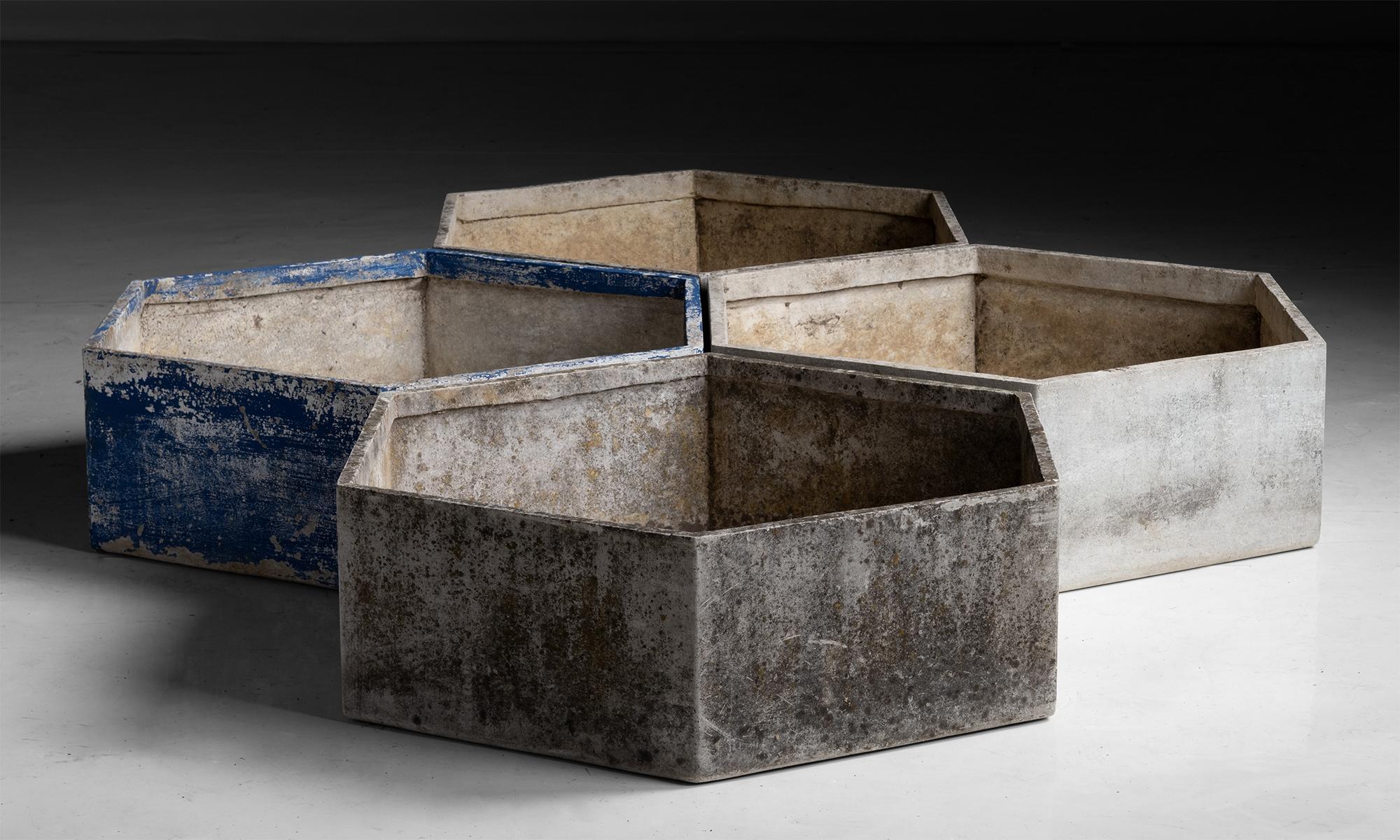 Willy Guhl Hexagon Planters

Switzerland circa 1950

Hexagonal form with natural patina.

39”w x 34”d x 12”h