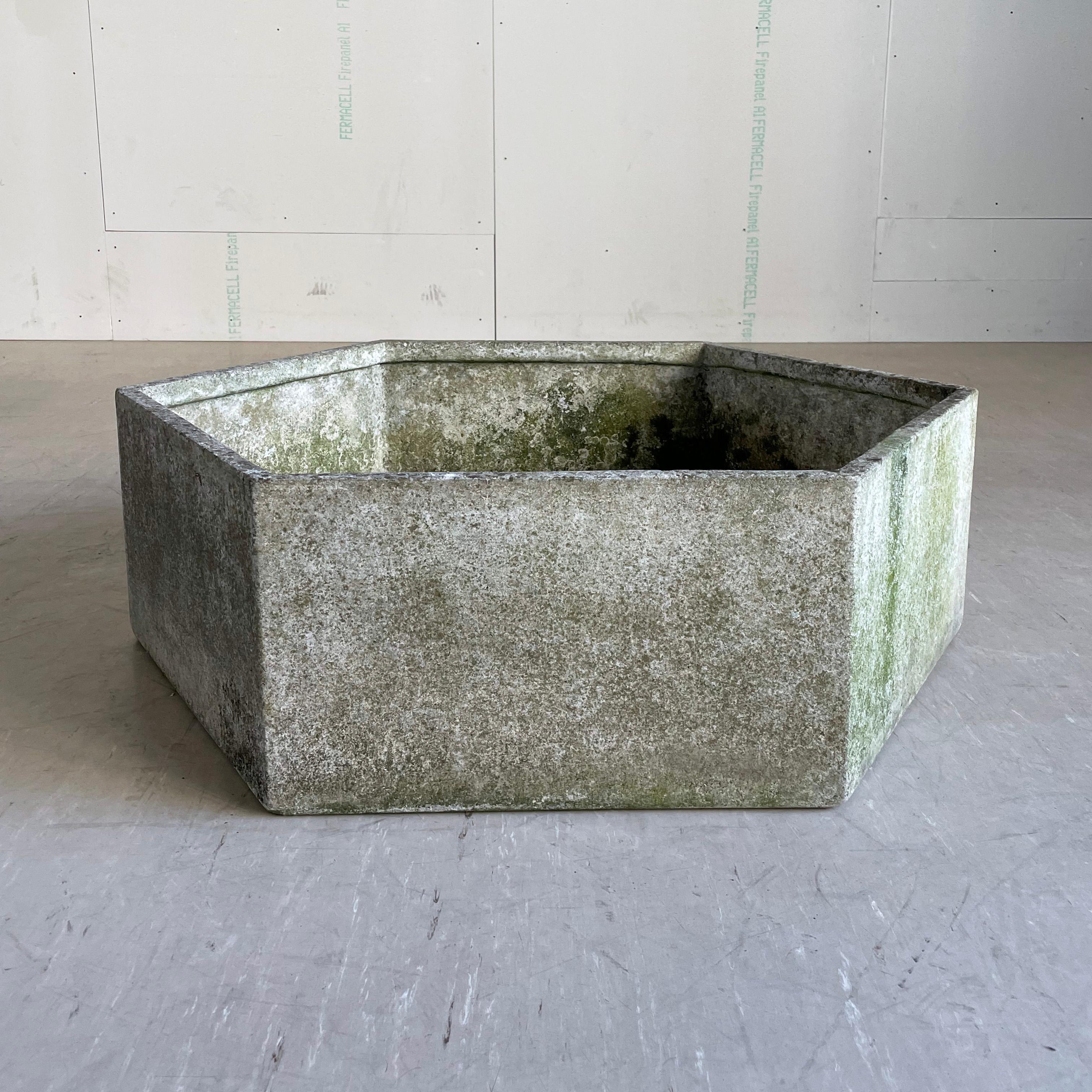 Rare Hexagonal Planter by Swiss Architect, Willy Guhl. Produced by Eternit SA, Switzerland ca. 1960 - 1969. Concrete fibre construction. Beautiful patination with no structural damage. 
Designer: Willy Guhl, CH
Producer: Eternit SA, CH
Measurements: