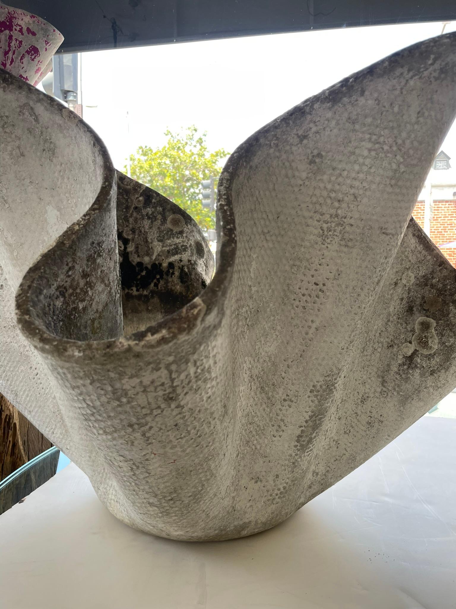 Rare large cement tulip planters by Willy Guhl. Switzerland, 1960s. With drainage hole.