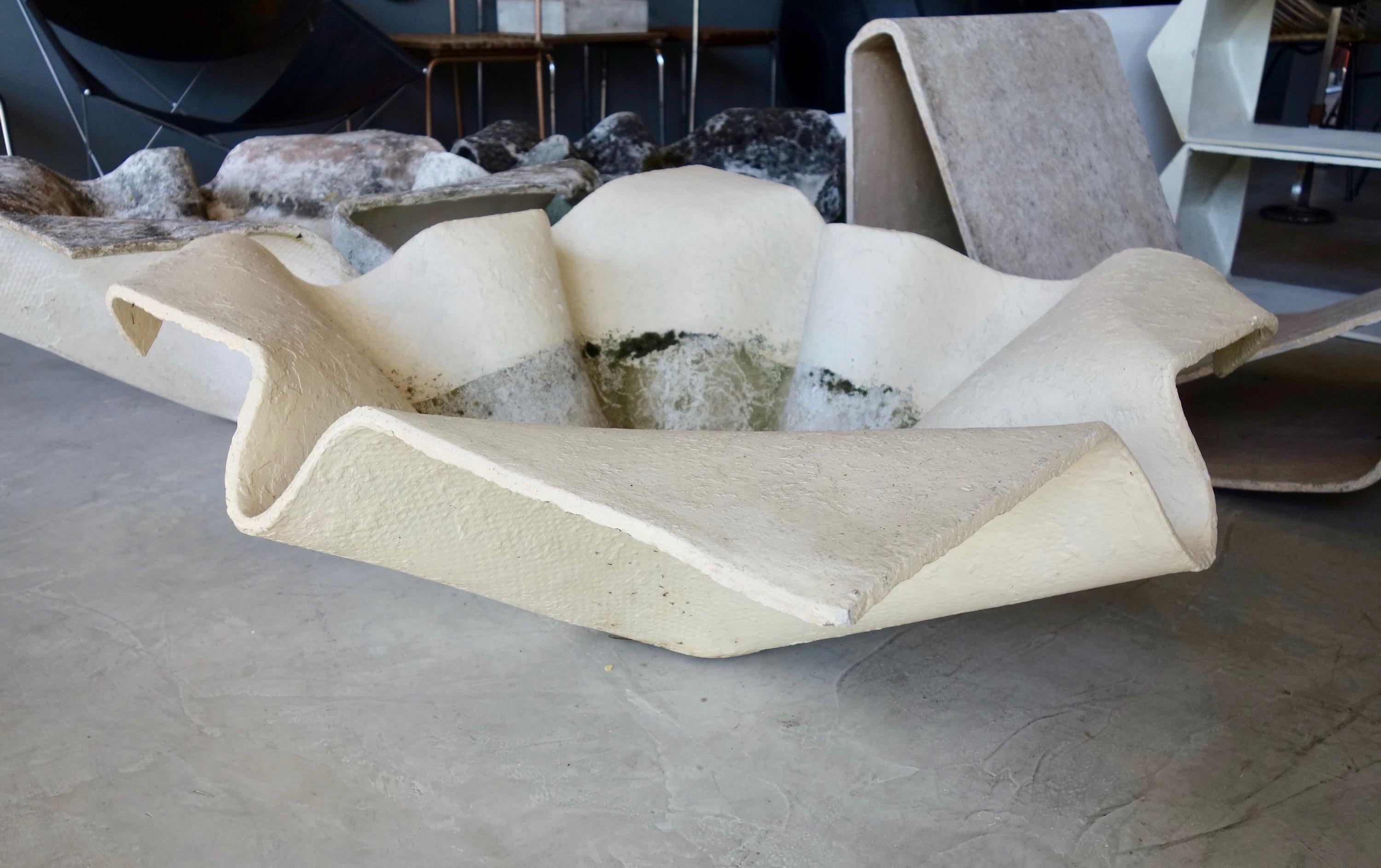 Massive cement handkerchief planter by Swiss Architect Willy Guhl for Eternit. Great ivory color. No cracks or chips. Perfect planter or sculpture for the garden or indoors. 

 Over 150 pieces of Willy Guhl available in our other listings.
