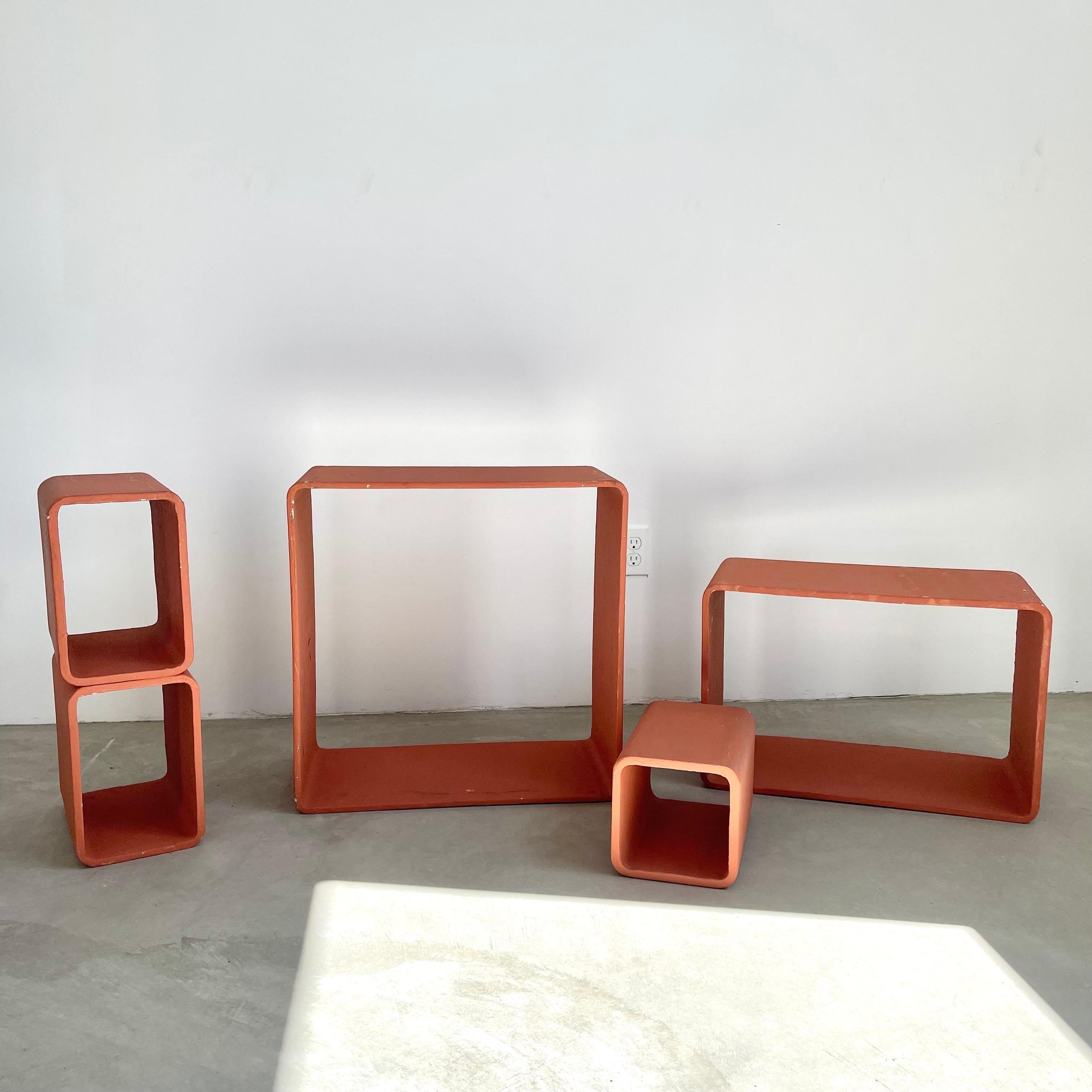 Unique set of painted concrete cubes in a pastel orange by Swiss architect and designer Willy Guhl. Handmade in the early 1960s in Switzerland. Produced by Eternit. Set of 5 cubes in great original condition. Can be arranged in a multitude of ways.