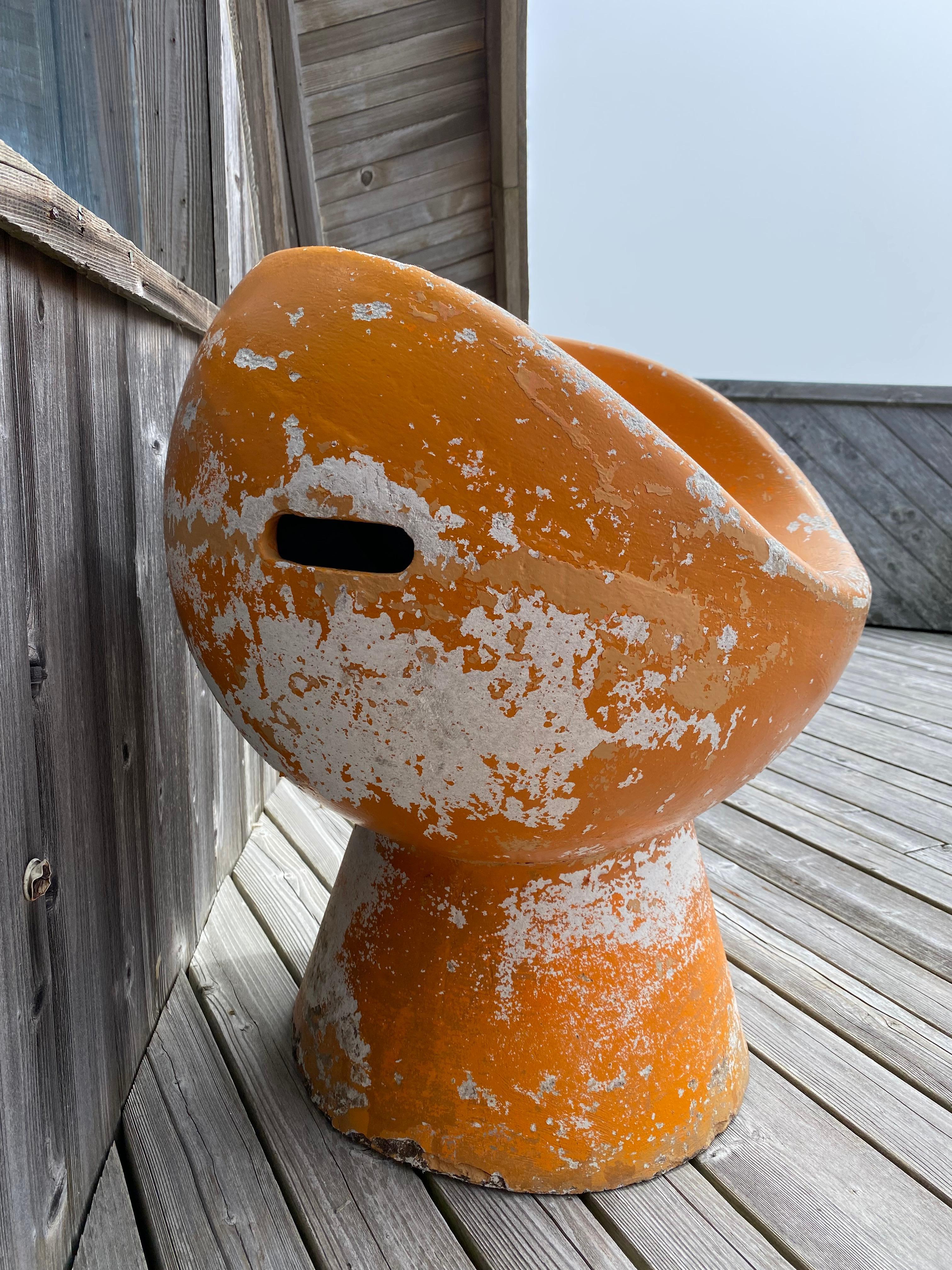 Cement Willy Guhl Orange Pod Chairs, Pair