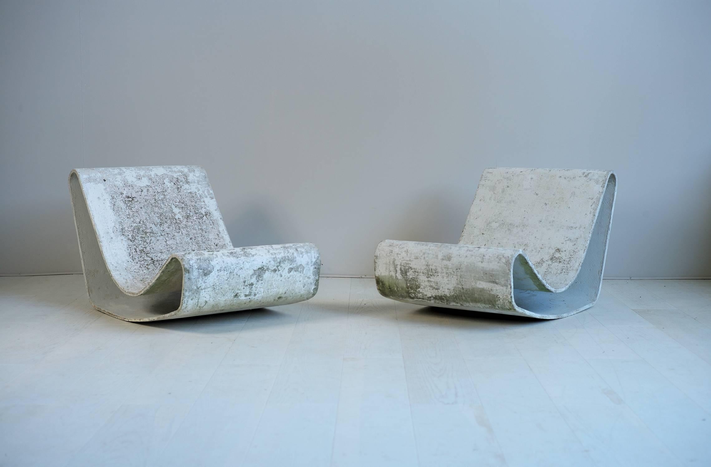 Minimalist Willy Guhl, Pair of Loop Chairs, Eternit, Switzerland, 1954