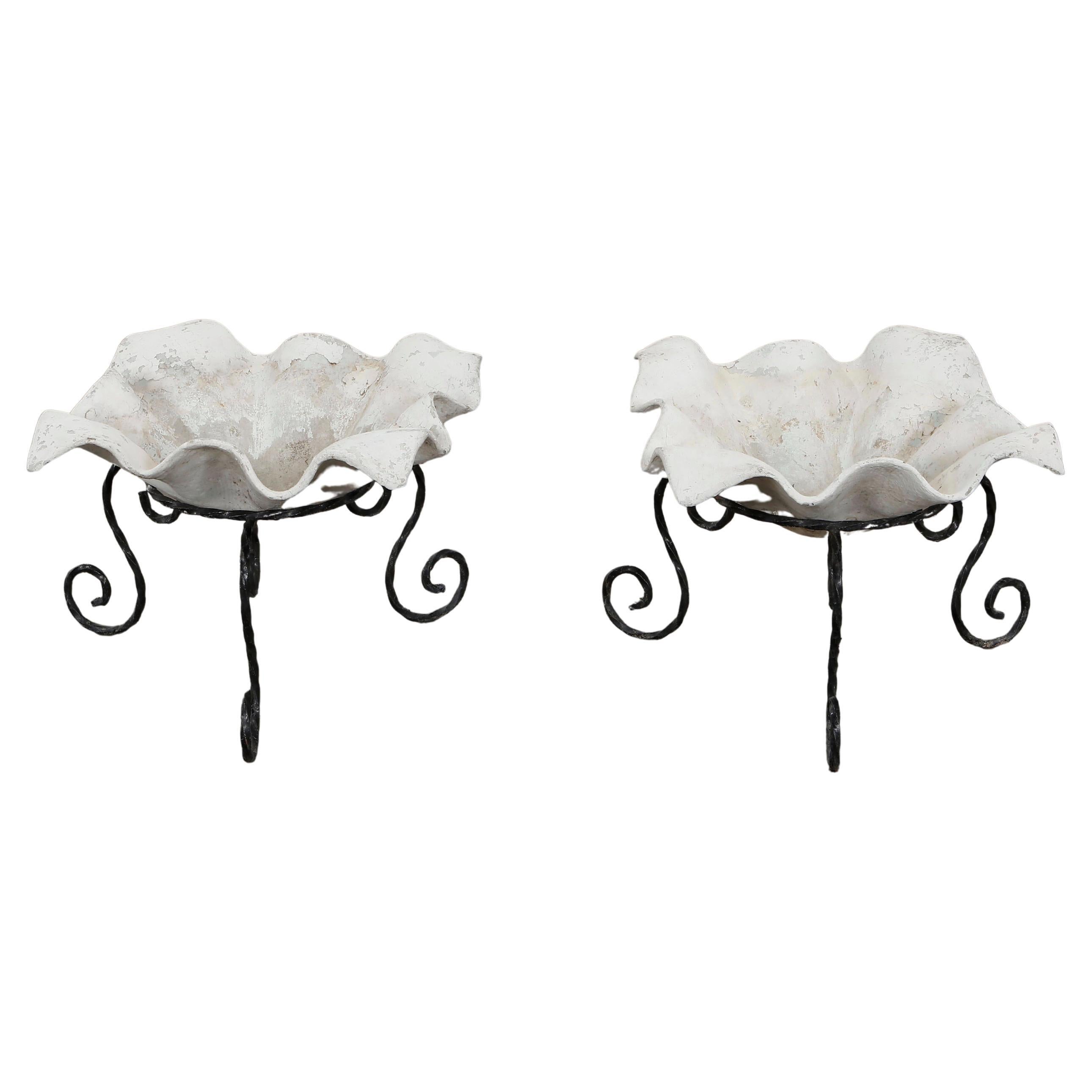 Willy Guhl, Pair of Small Elephant Ear Planters on Stands, 1960s