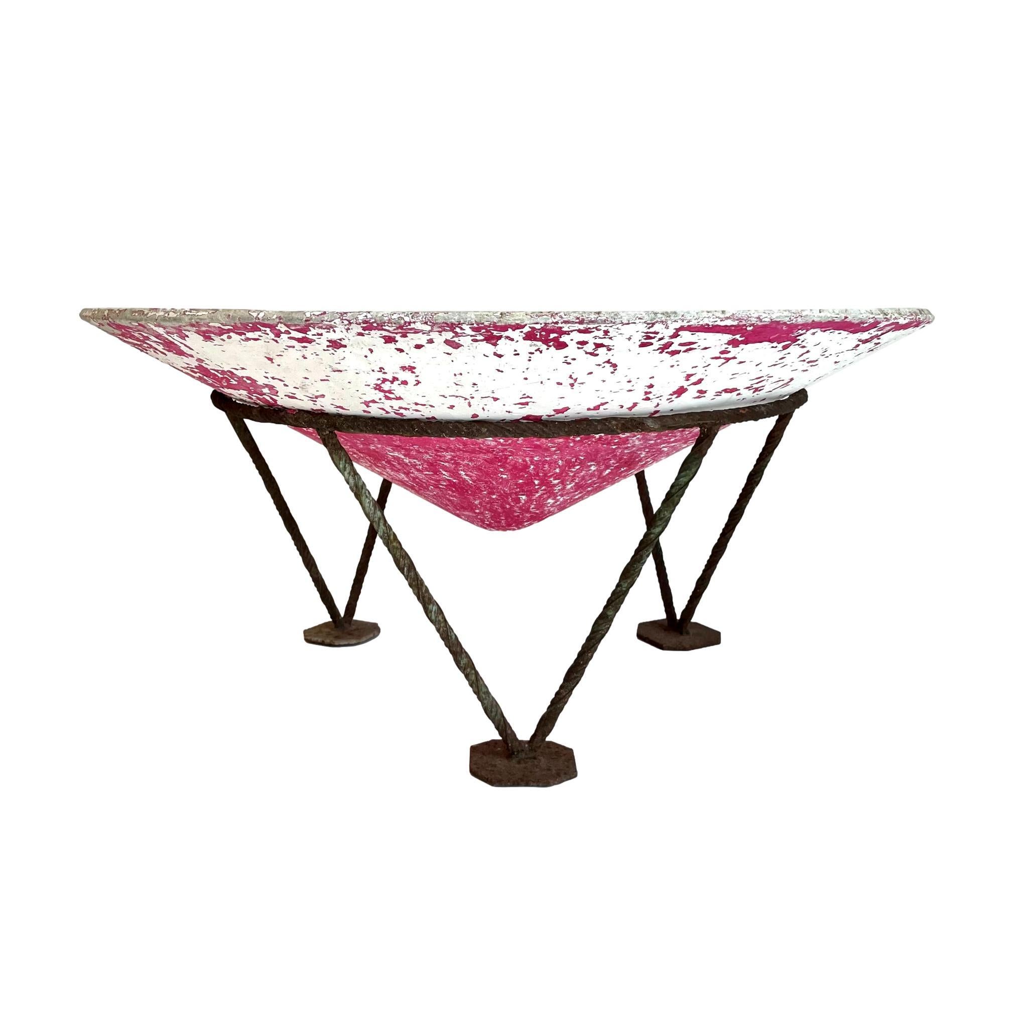 Willy Guhl Pink Concrete Cone Planter on Iron Stand