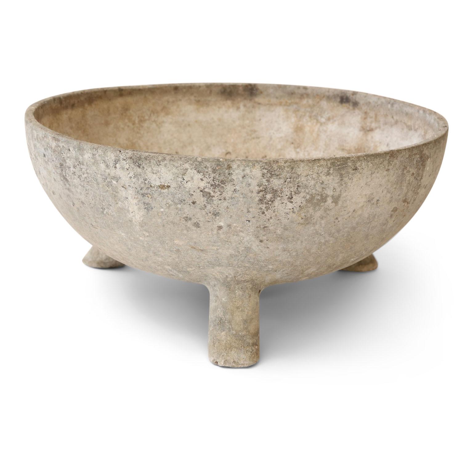 Willy Guhl planter cast in concrete, (1977). Bowl-shape raised upon three feet. Marked and dated. Two available and sold individually priced $1,570 each. (See last image and other listing: item ref LU984716644472).