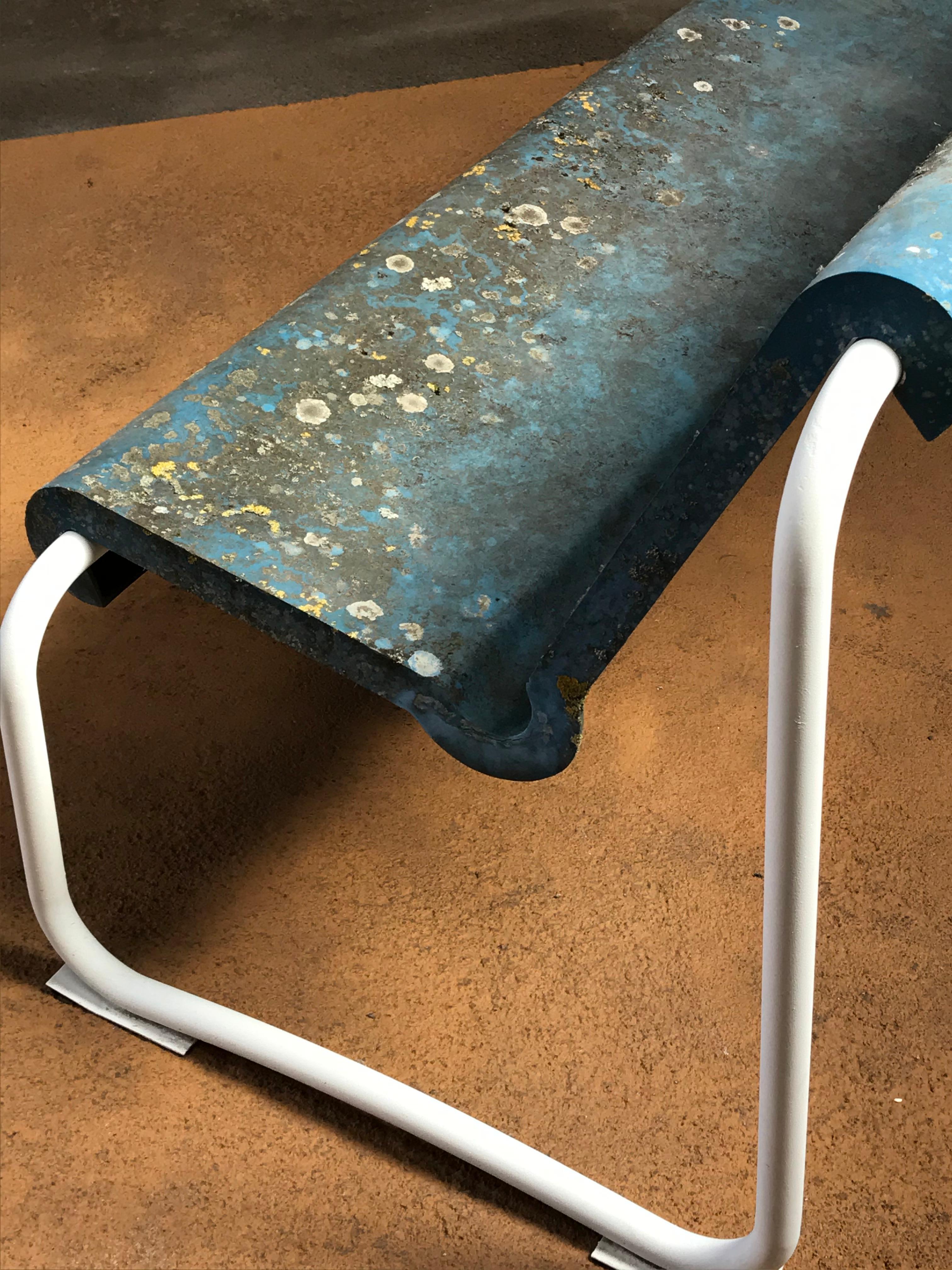 Mid-Century Modern Willy Guhl, Rare Bench in Blue, 2 Seater with Wonderful Patina, Swiss, 1959