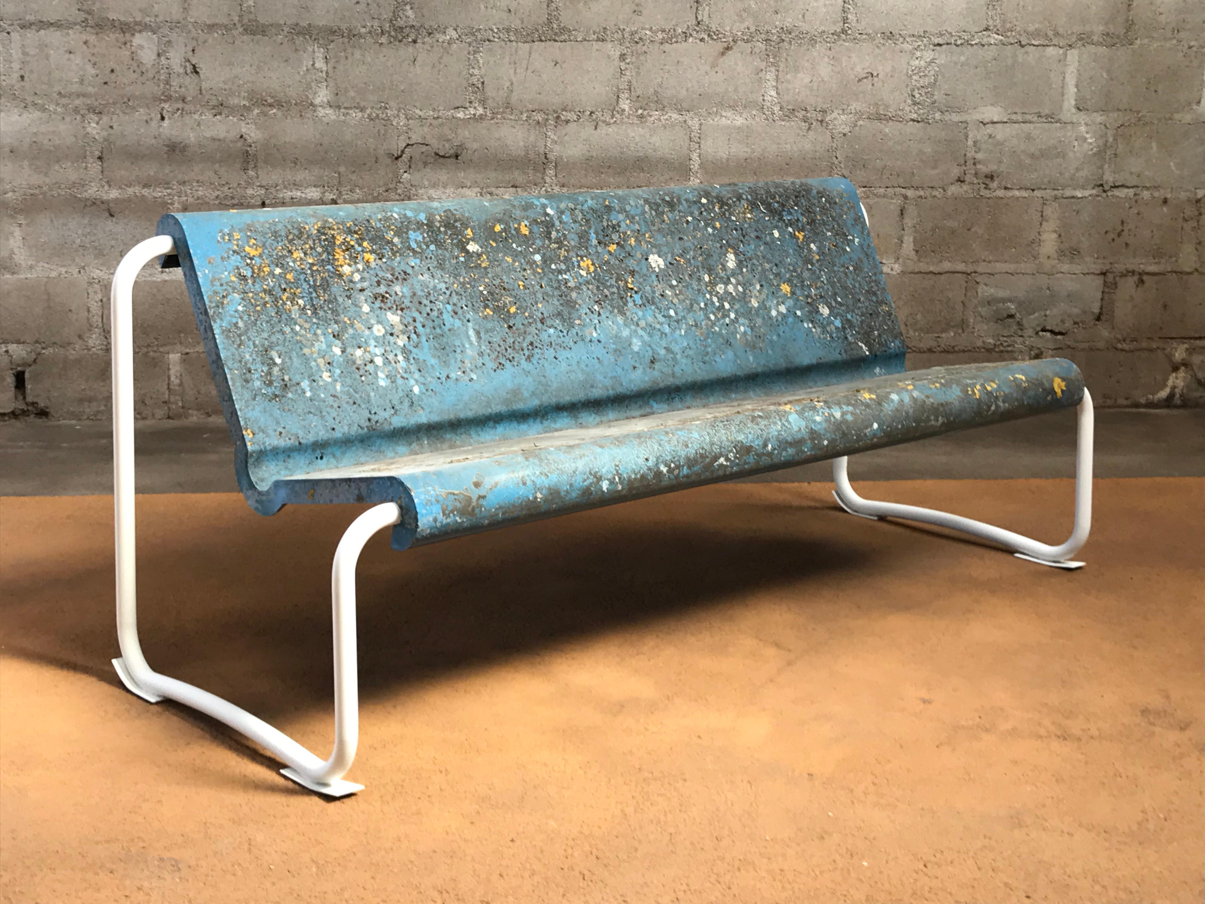 Mid-20th Century Willy Guhl, Rare Bench in Blue, 2 Seater with Wonderful Patina, Swiss, 1959