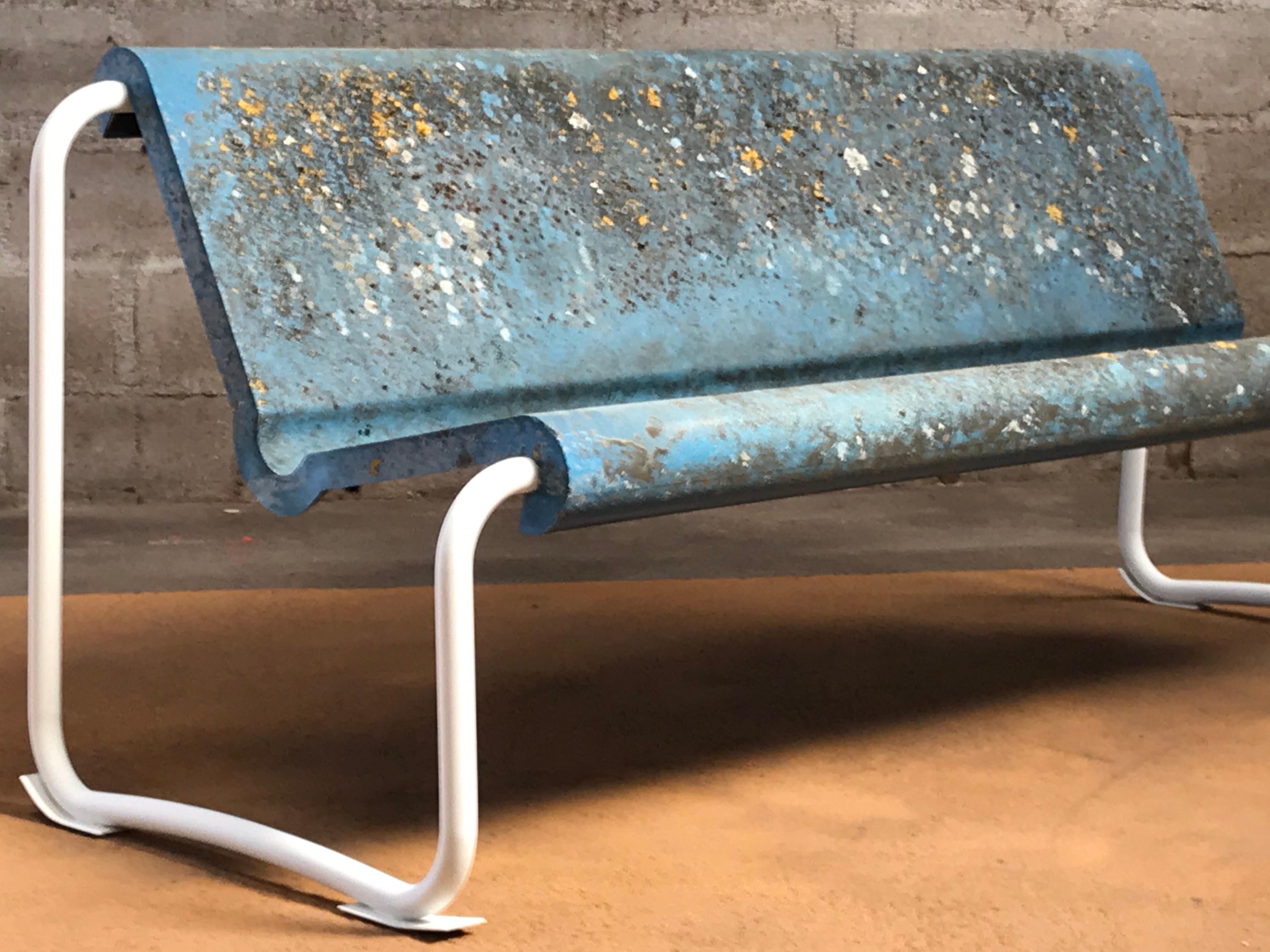 Steel Willy Guhl, Rare Bench in Blue, 2 Seater with Wonderful Patina, Swiss, 1959