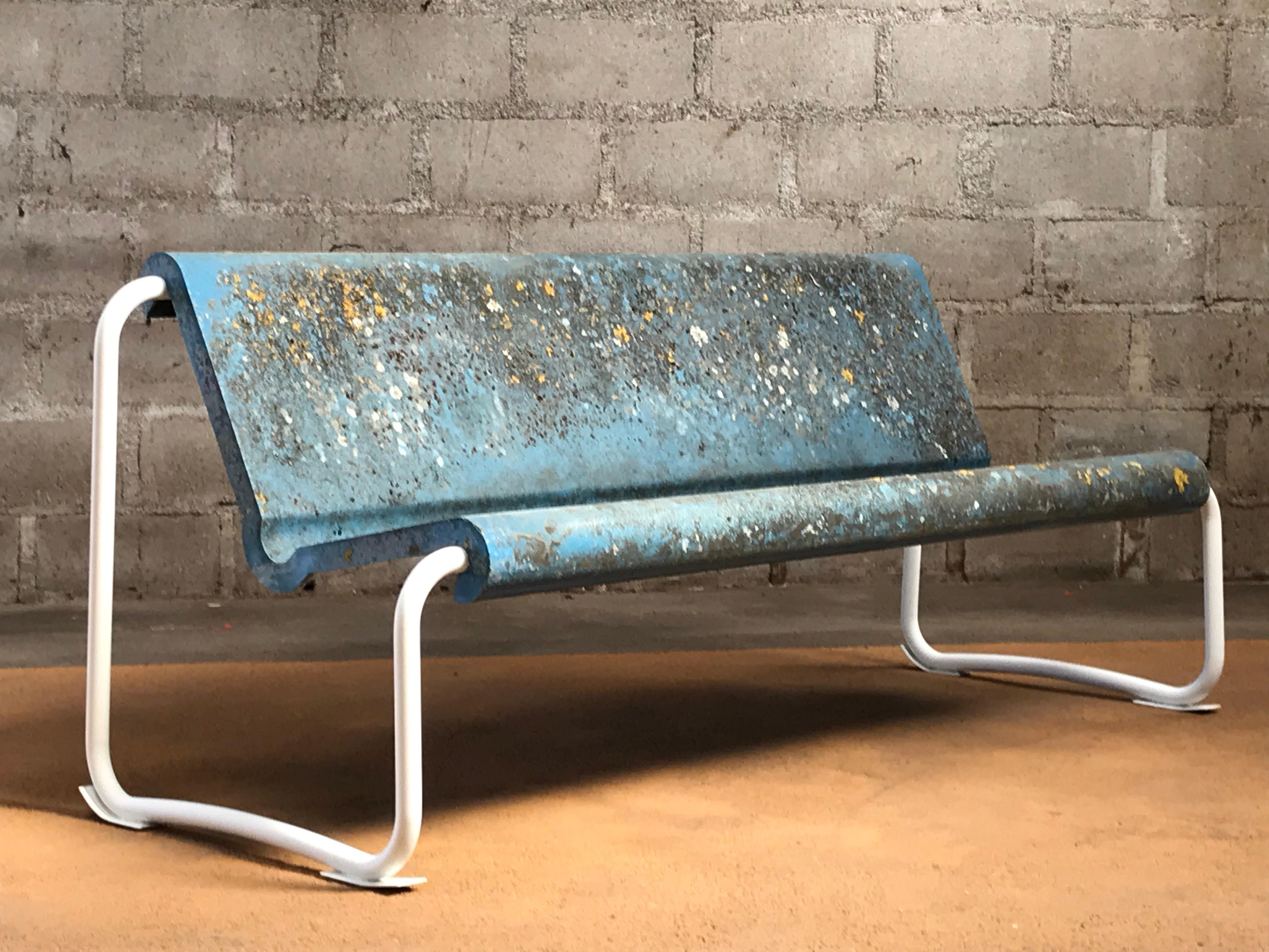 Willy Guhl, Rare Bench in Blue, 2 Seater with Wonderful Patina, Swiss, 1959 1